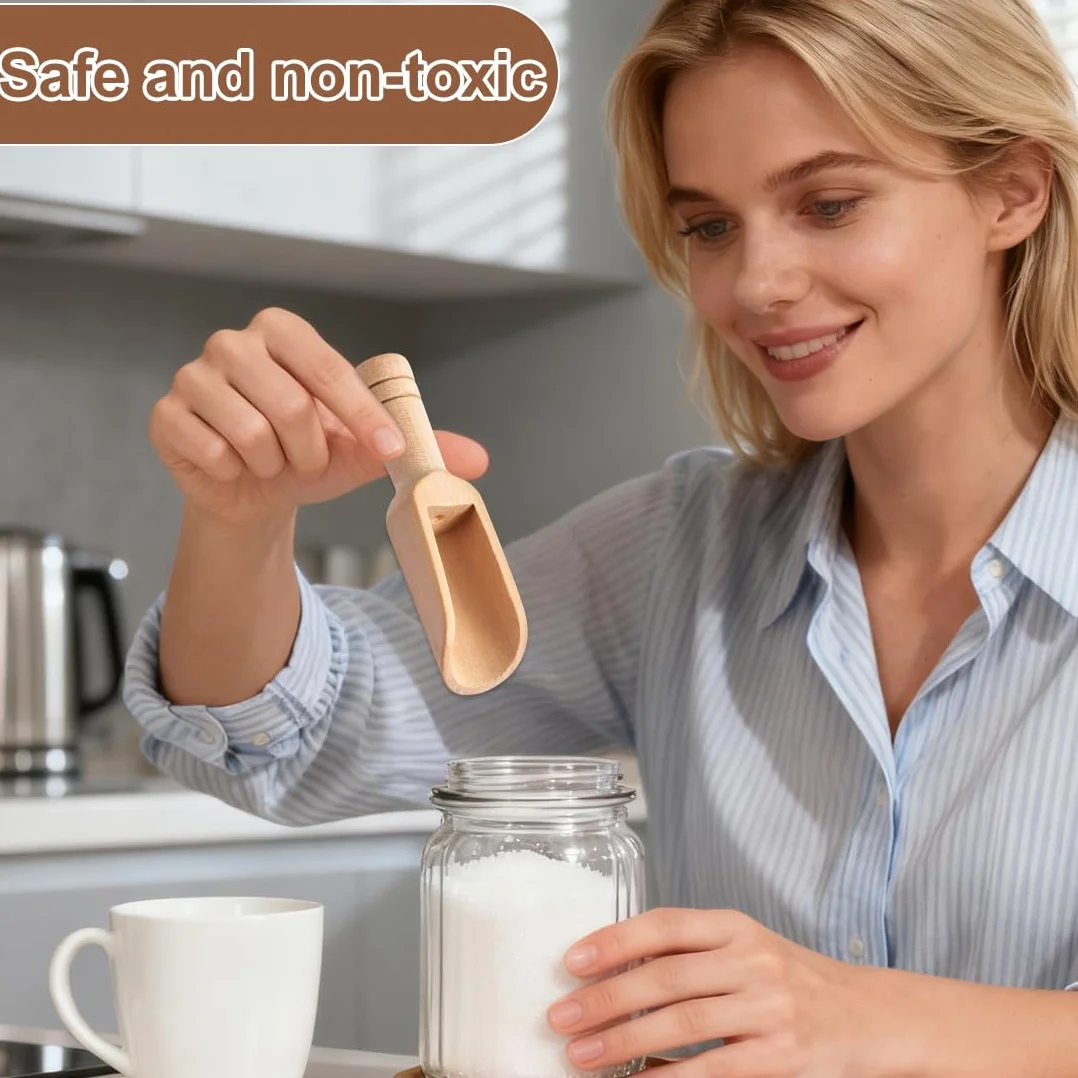 Lot de 4 Mini Cuillères en Bois Réutilisables pour Sel, Épices, Bain et Sucre