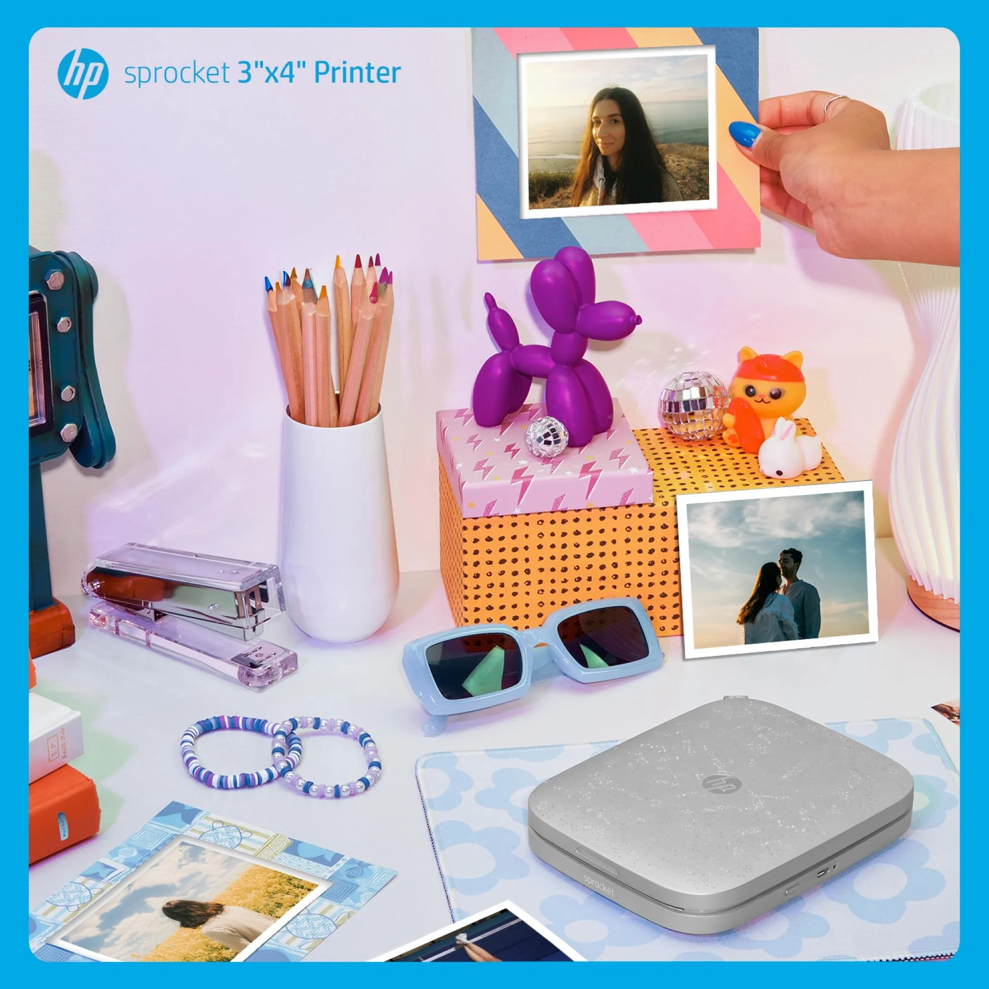 HP Sprocket Natychmiastowa drukarka fotograficzna 3x4 — bezprzewodowo drukuj zdjęcia 3,5x4,25 cala na papierze Zink z urządzeń z systemem iOS i Android
