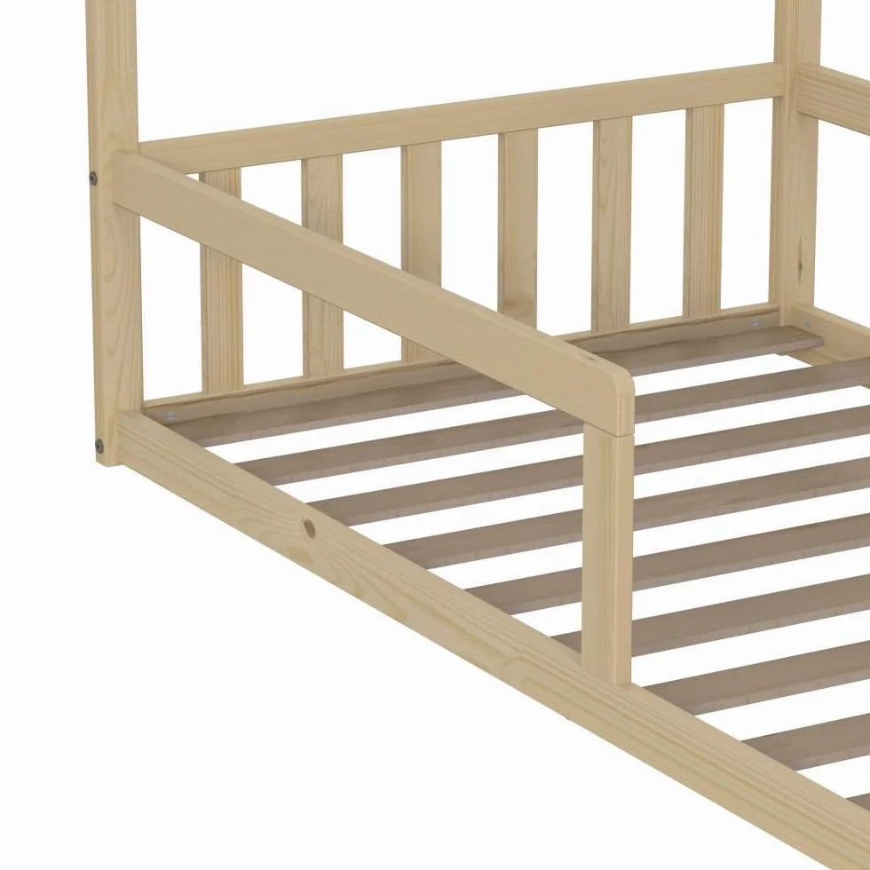 WEBER INDUSTRIES Lit cabane Nemo 90x190 + 1 sommier + barrière/Naturel