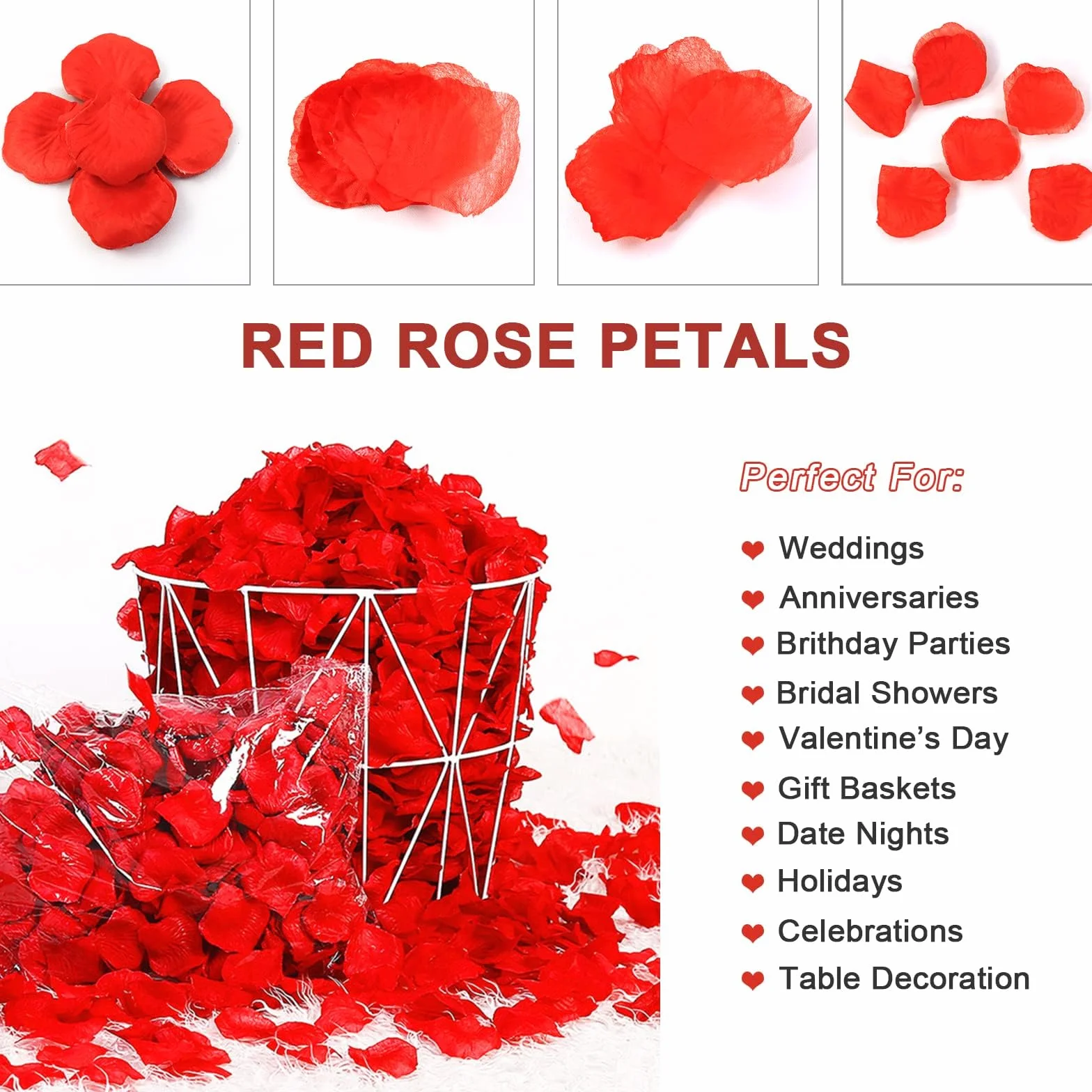 1200 Pièces Pétales de Rose Artificielles Rouges en Soie pour Mariage Saint Valentin Fête