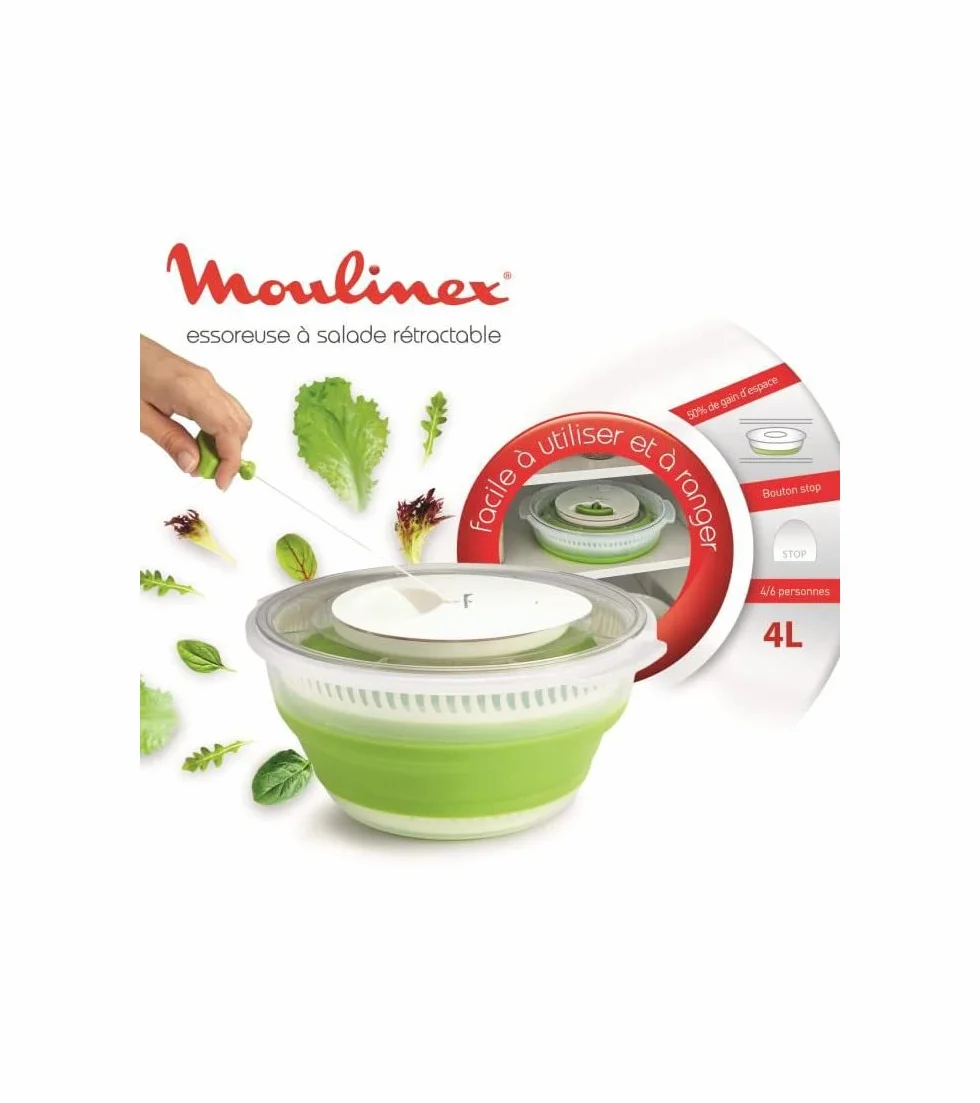 Moulinex Essoreuse à salade rétractable 4 L, Vert