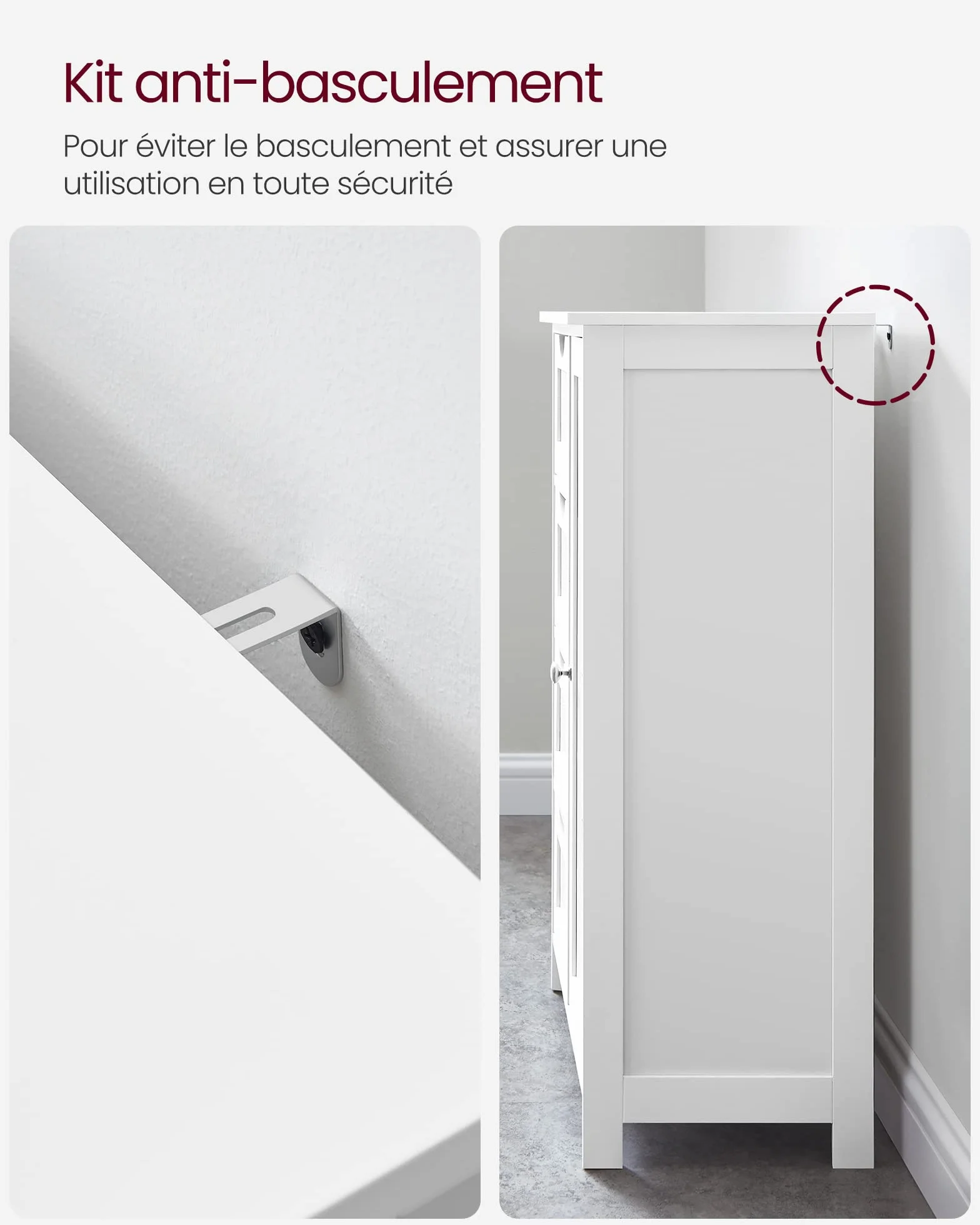 VASAGLE Meuble Salle de Bain Rangement, Armoire Gain de Place, Commode, avec 4 Tiroirs, Placard avec Porte, Étagère Réglable, 30 x 55 x 82 cm, Blanc Nuage LHC41W