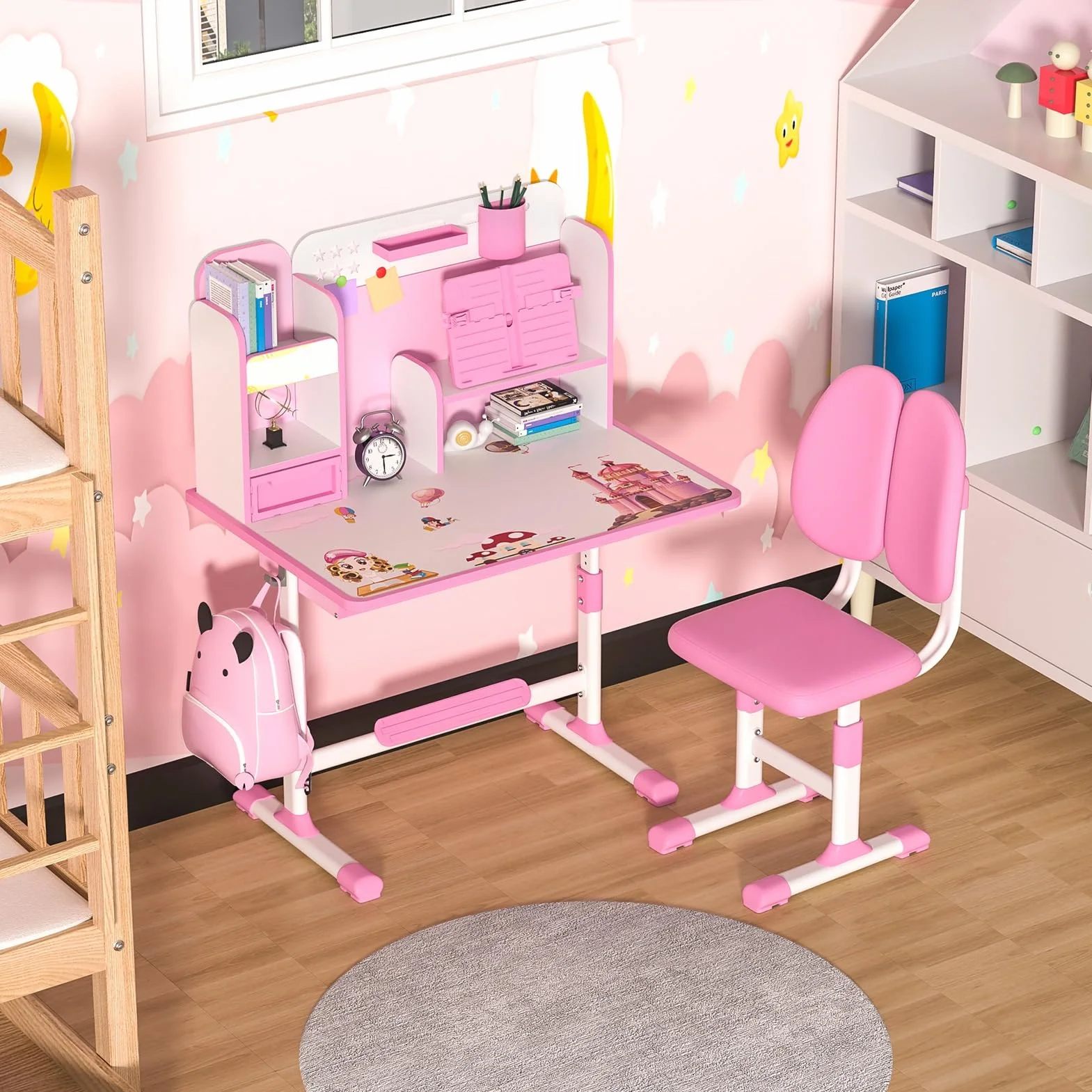 Ensemble de bureau et de chaise réglables pour enfants - Chaises d'apprentissage avec séparateurs et tiroirs - Bureau avec chaises ergonomiques - Ensemble de chaises de bureau pour enfants avec