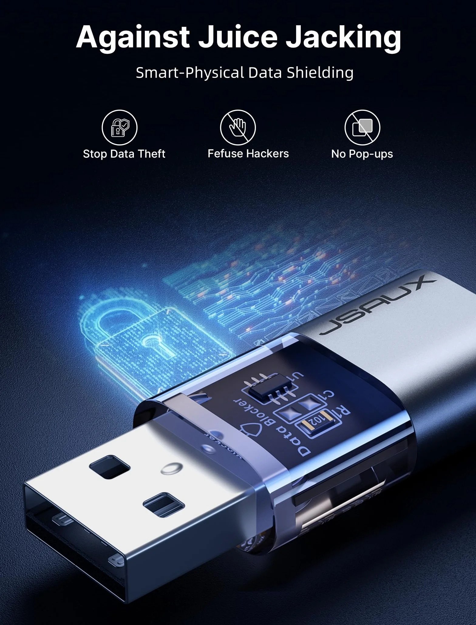 JSAUX Data Blocker USB & USB C Pack de 4, Bloqueur de Données Transparent Type A & Type C pour Recharge Sécurisée, Gris