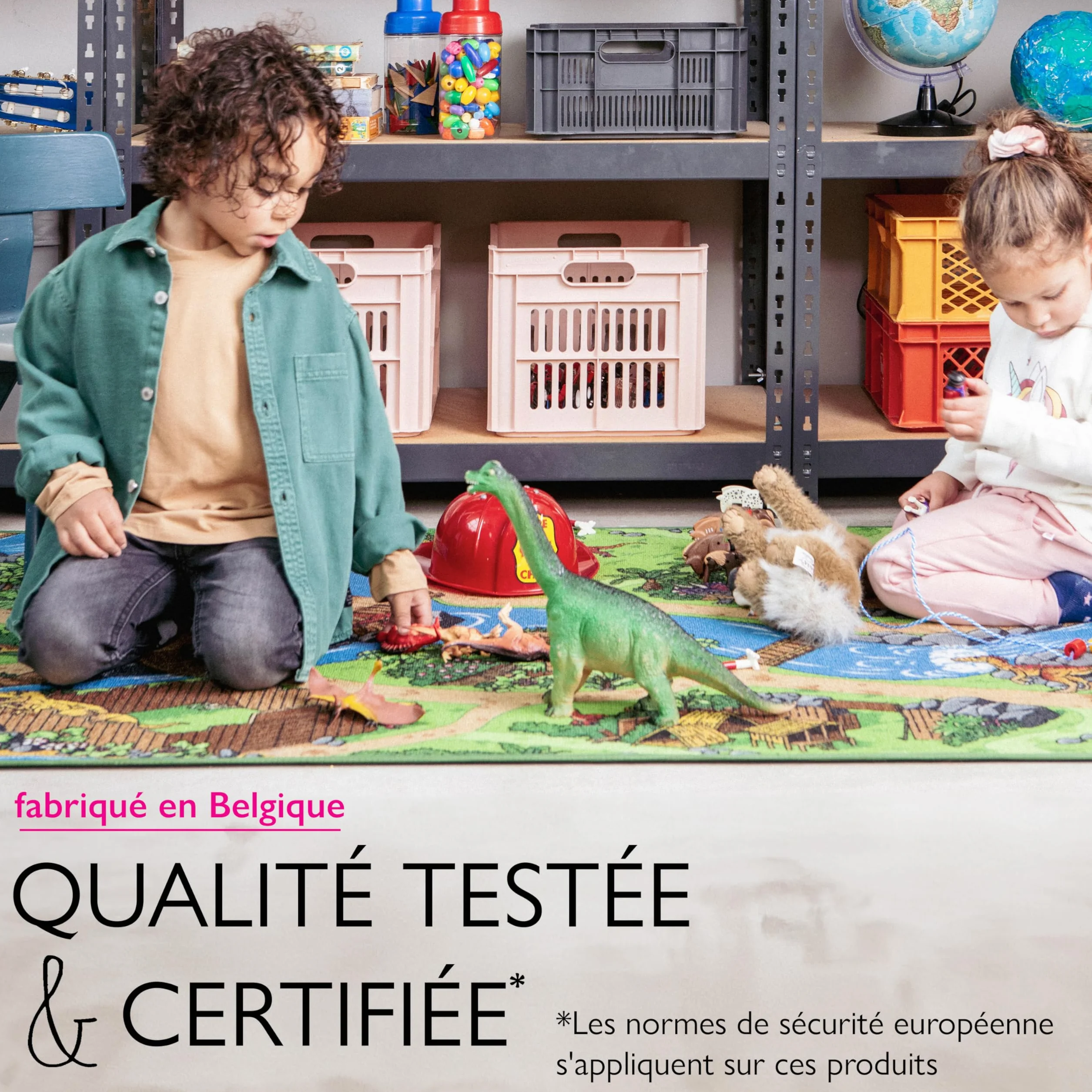 Carpet Studio Tapis Voiture Enfant 140x200cm, Tapis de Jeux Bebe, Antidérapant, Lavable 30°C - Dino