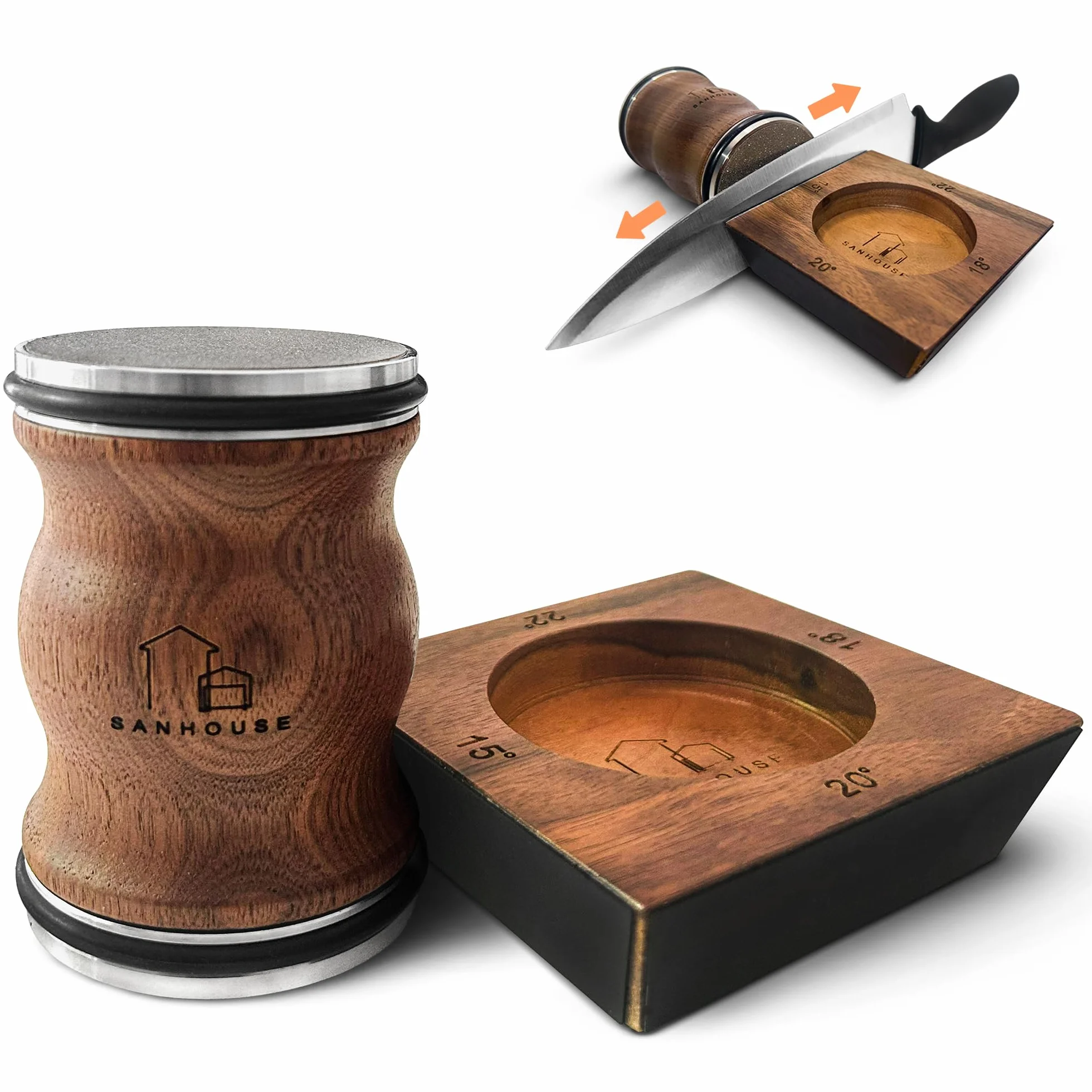 SANHOUSE Aiguiseur couteaux roulants, affuteur de couteaux magnétique multi-angles, pierre a aiguiser, eguiseur de couteau en diamant&céramique, offre un aiguisage de 15 à 22 degrés - MARQUE FRANÇAISE