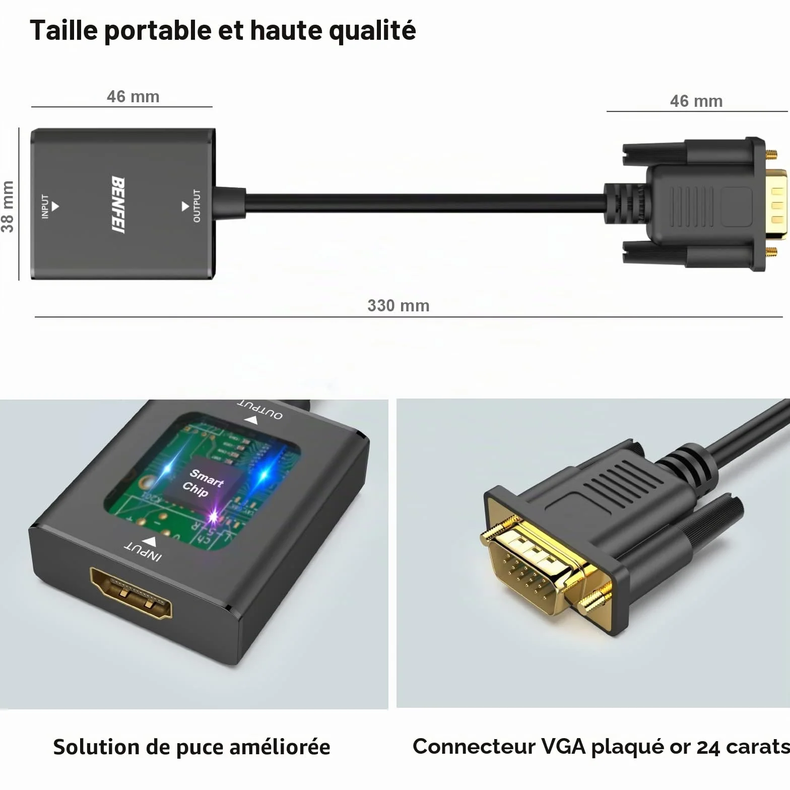 BENFEI Adaptateur HDMI vers VGA Femelle vers Mâle avec Audio 3,5 mm
