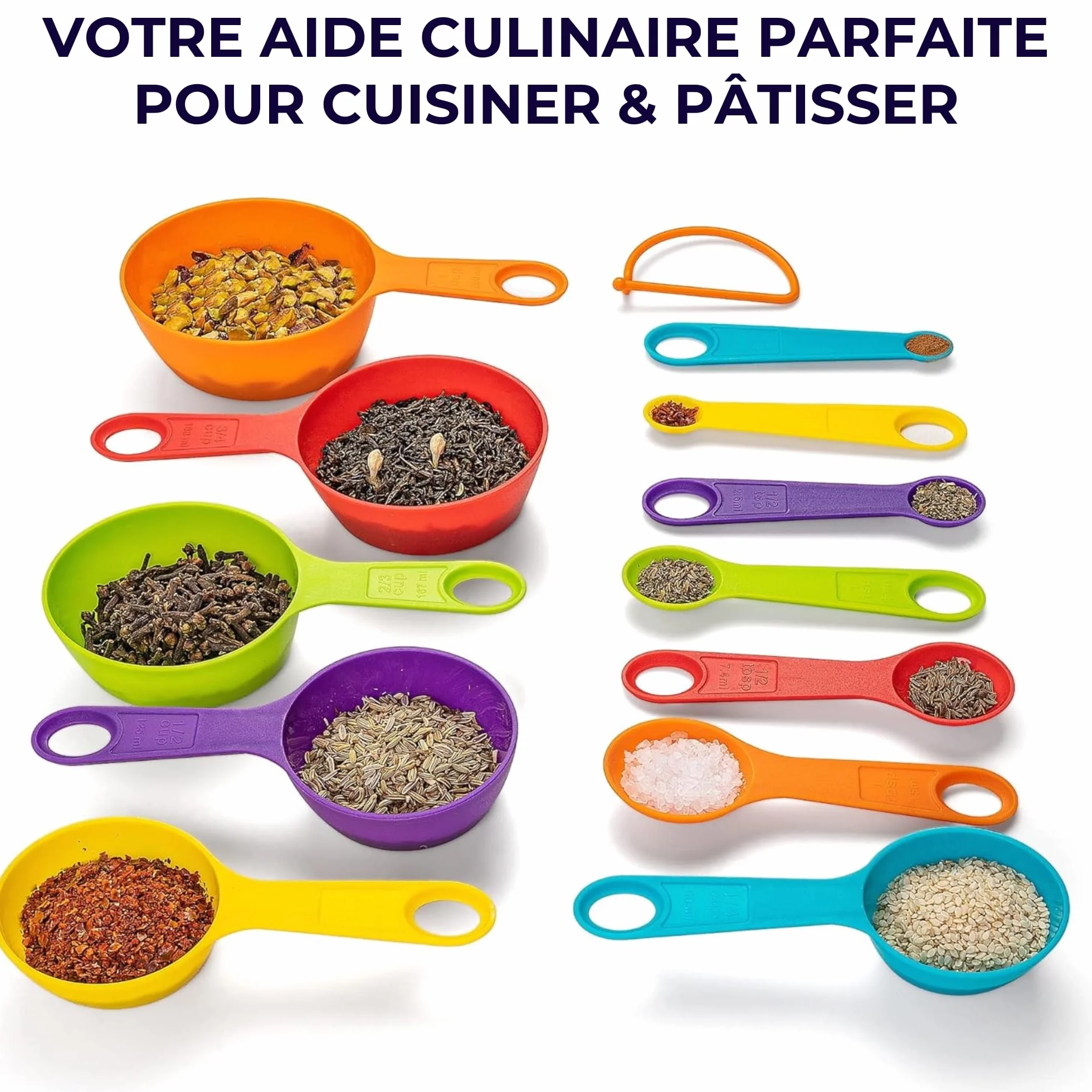Lot de 12 Cuillères Doseuses Tasse à Mesurer Plastique Coloré
