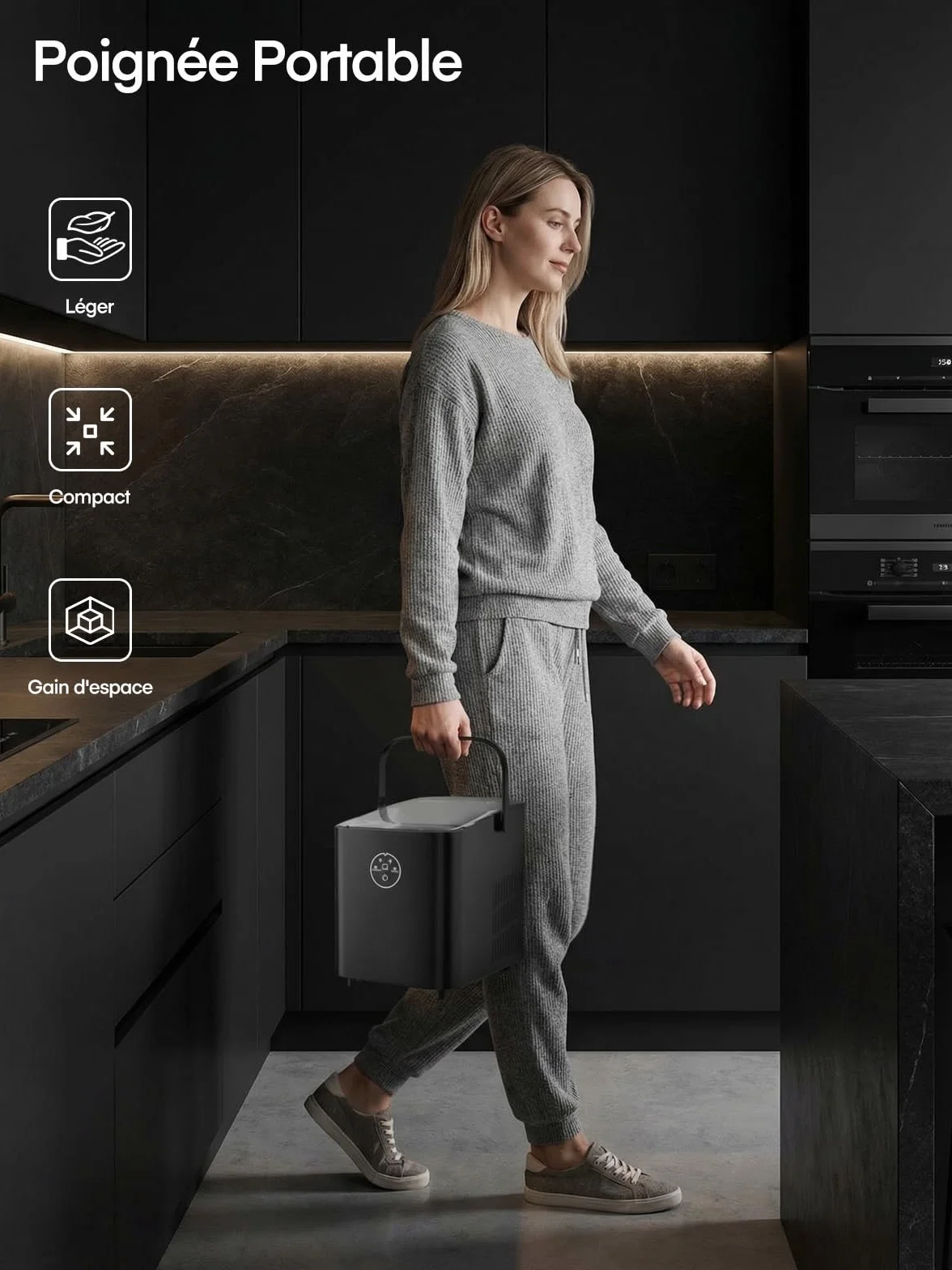 FOHERE Machine à Glaçons 14kg/24h, 8 Glaçons en 8 Minutes, 2 Tailles, Autonettoyante, Ice Maker Comptoir avec Poignée