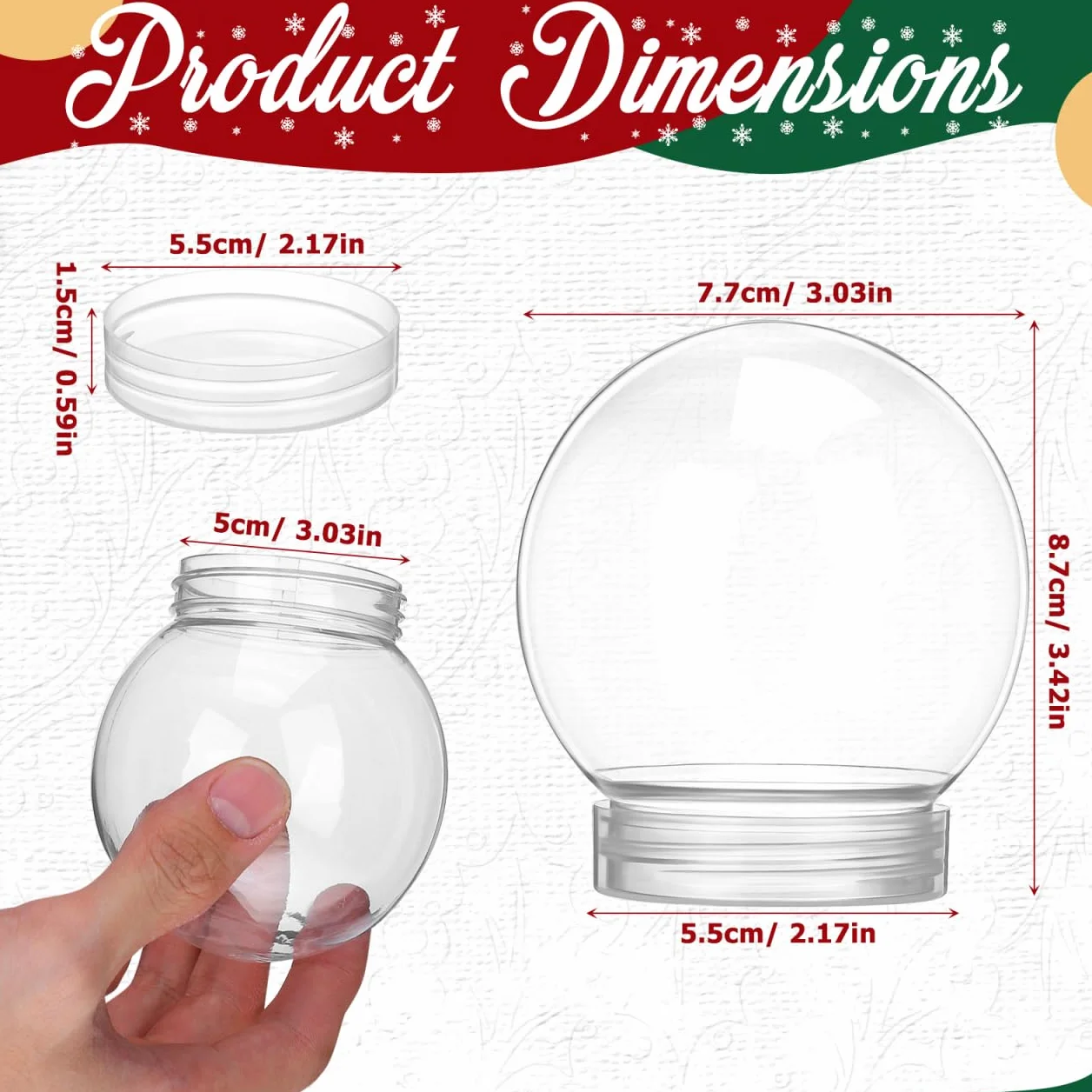 Amosfun Lot de 10 Boules À Neige Transparentes Rondes en Plastique 8.7Cm pour Bricolage De NoëL DéCoration Personnalisable avec Surface Lisse Et Facile À Nettoyer