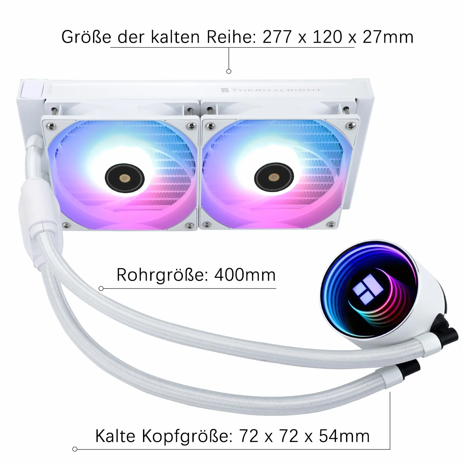 TR-Thermalright Frozen Notte 240 White ARGB V2 ciekły procesor chłodzący - nieskończony efekt świetlny, 240 mm chłodzenie Aio, podwójny wentylator PWM, 2000 RM, do AMD AM4/AM5, Intel LGA1851/1700/115x