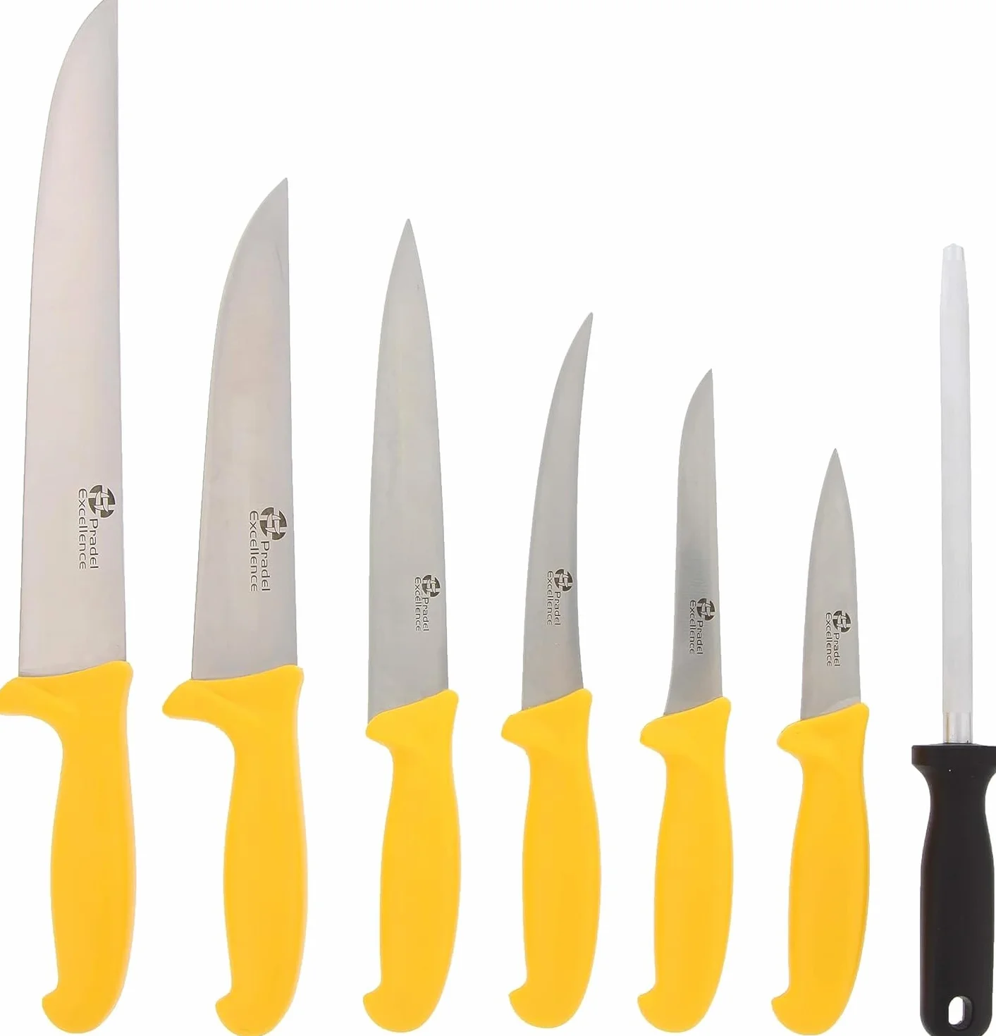 Pradel Excellence Sac Couteaux de Boucher 7 Pièces - 6 Couteaux + 1 Fusil d’Affûtage - Lames Inox Compatibles Lave-Vaisselle