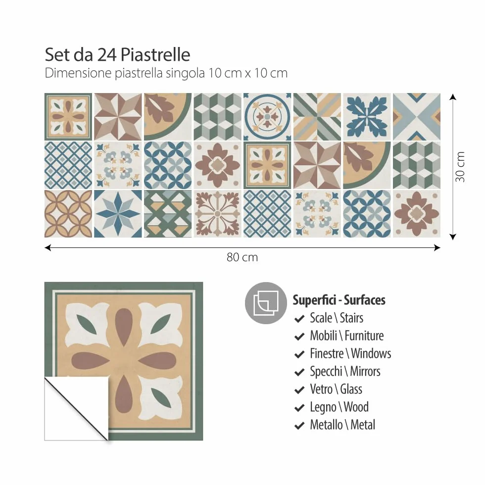 Stickers Carrelage Cuisine et Bain Carreaux Adhésifs PVC Imperméables Anti-rayures Modèle 24 Pcs 10x10 cm