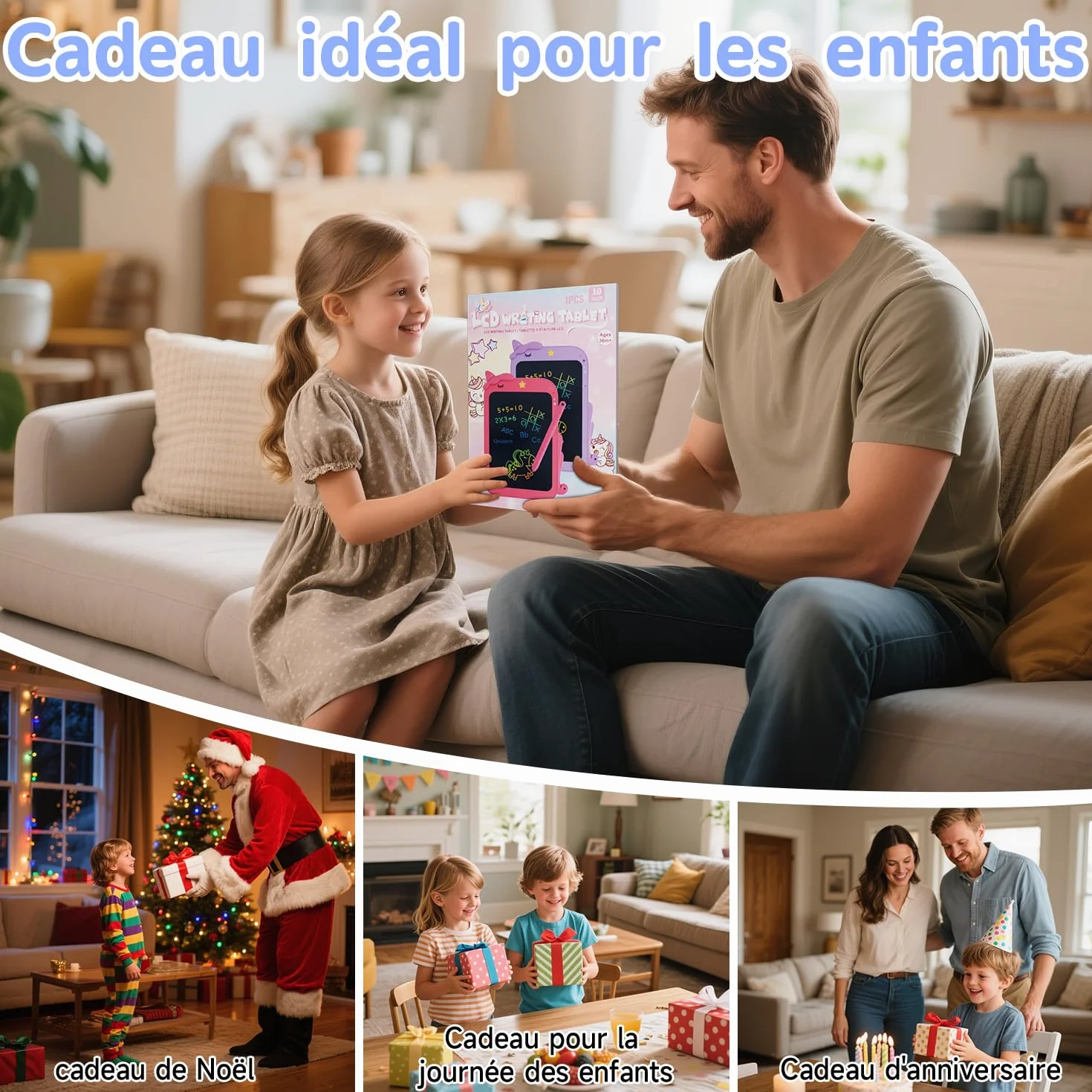 Ardoise Magique LCD 10 Pouces Écran Couleur Cadeau Enfant 3-8 Ans Anti-Lumière Bleue Dessin Réutilisable