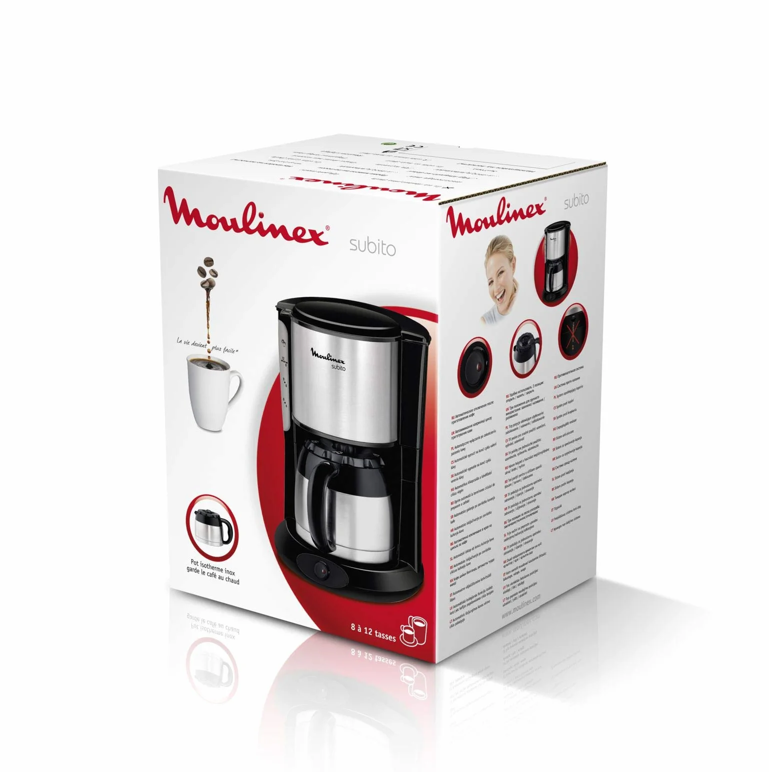 Moulinex FT360811 Cafetière Filtre Subito Isotherme 8-12 Tasses Verseuse Inox Anti-Goutte Maintien au Chaud 4 Heures 0.9l Café Noir