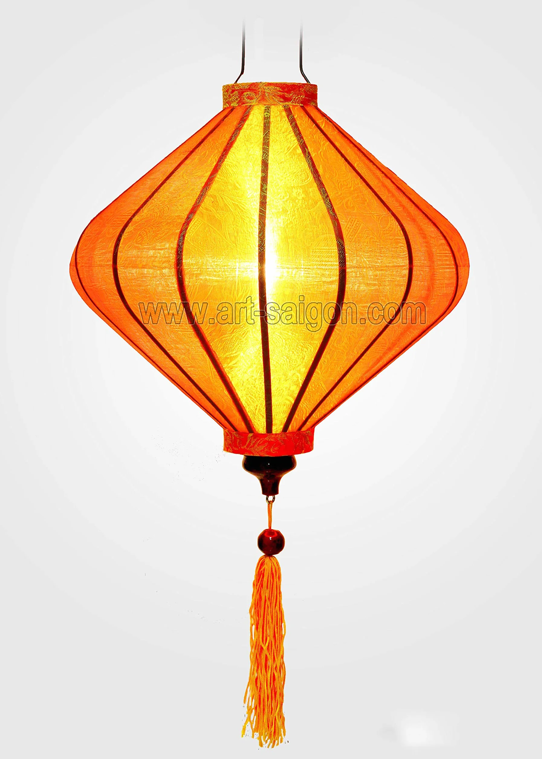 Lampion Asiatique en Soie Orange T Ø35cm - Lanterne Traditionnelle de Hoi an en Tissu, Bambou et Bois, Fait Main - Artisanat et Décoration du Vietnam (T20-O)