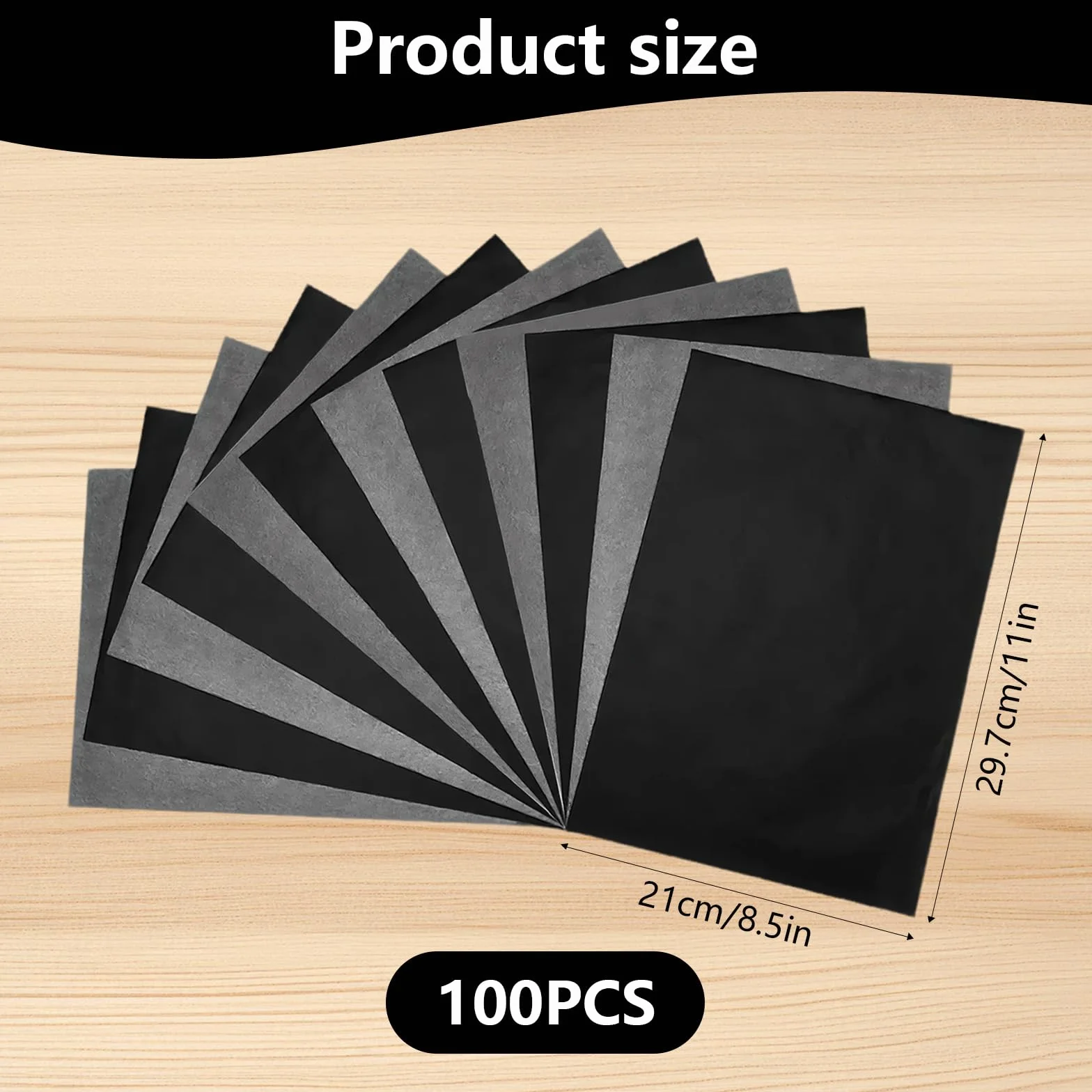Papier Carbone Noir A4 100 Feuilles, Papier de Transfert Réutilisable pour Textile Bois Toile Dessin Couture Arts Graphiques (21 x 29,7 cm)