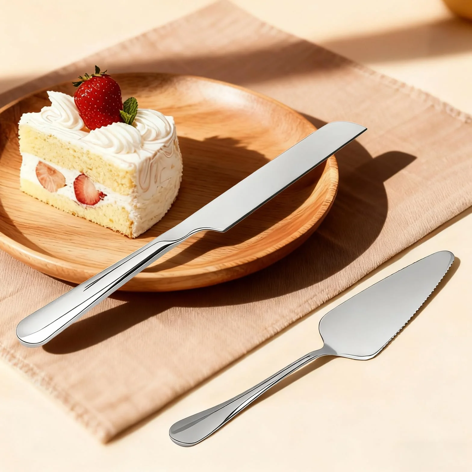 VOSSOT Set de Tamis à Gâteau en Acier Inoxydable - Couteau 27CM + Spatule Long Manche - Argent