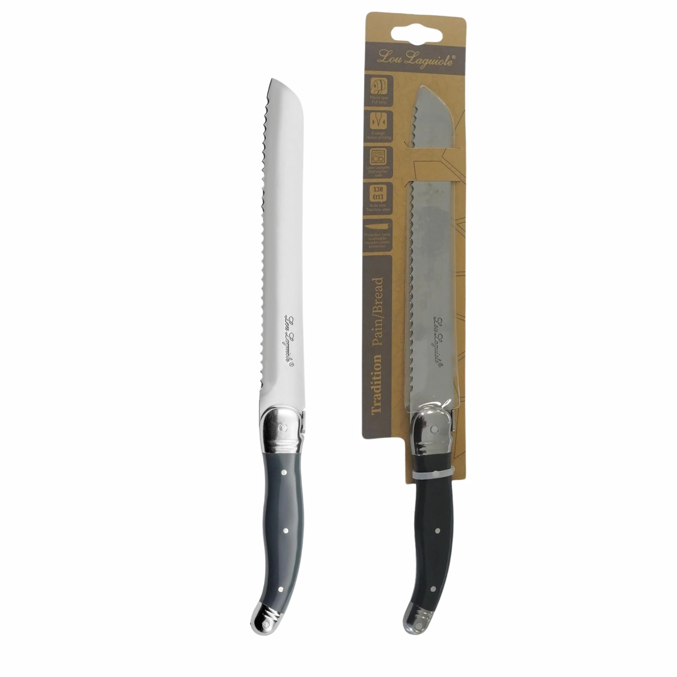 Couteau à pain Lou Laguiole Tradition XL Acier inoxydable 13 C Lame 18 cm Gris