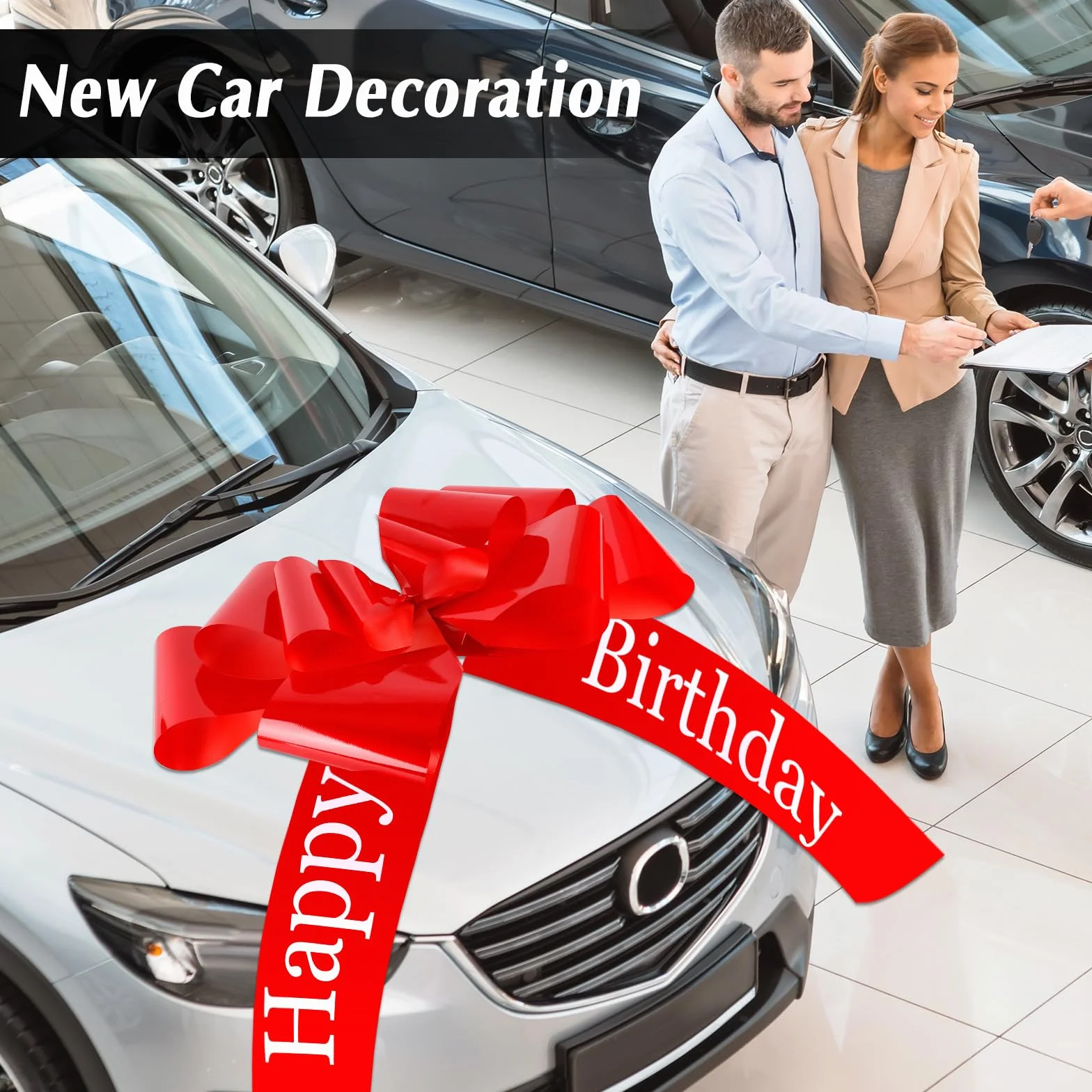 Gros Noeud Cadeau de Voiture 58cm Rouge Réutilisable pour Anniversaire Mariage Noël