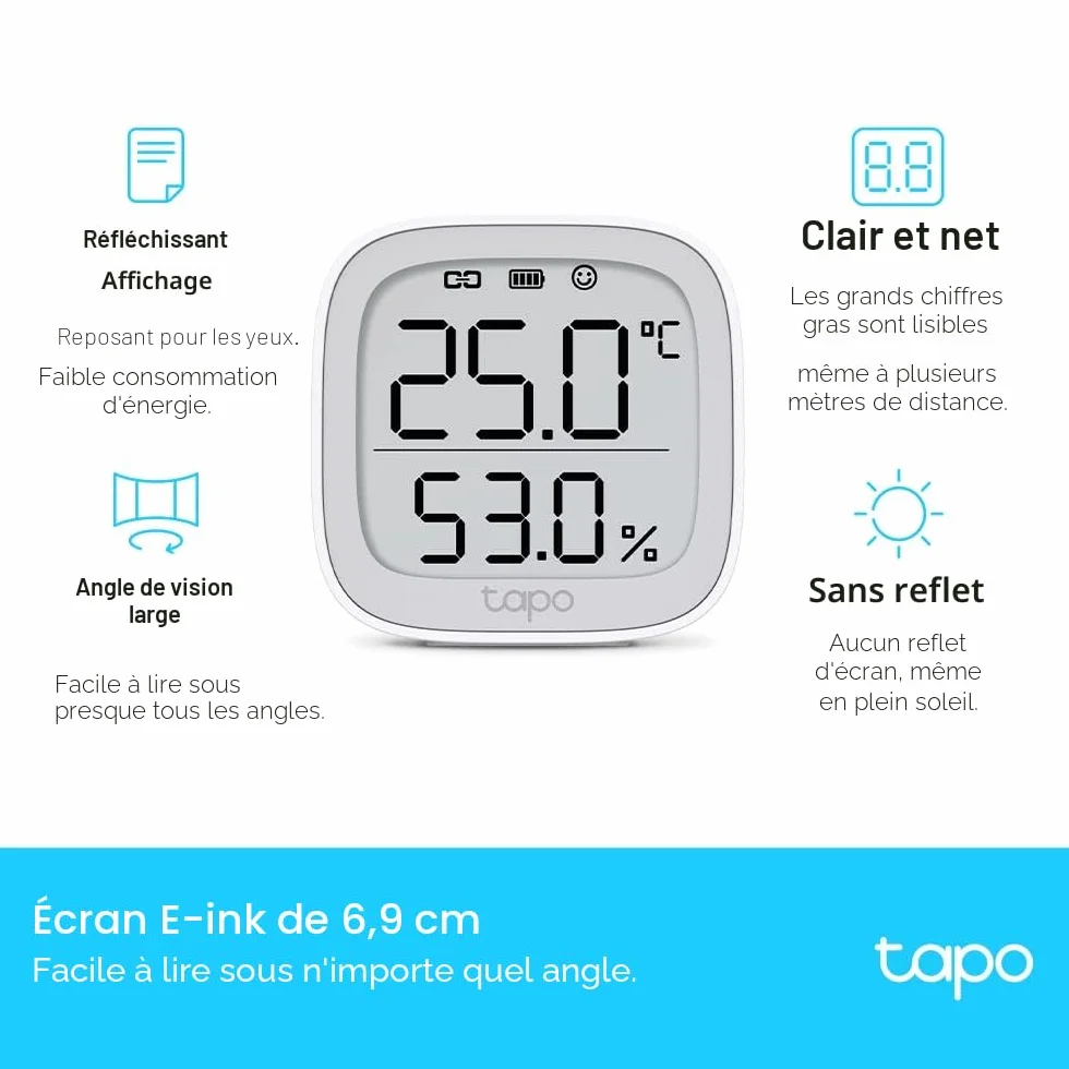 Tapo T315 Thermomètre d'intelligent Hygromètre Capteur d'Humidité Moniteur de Température, Affichage E-ink 2,7"