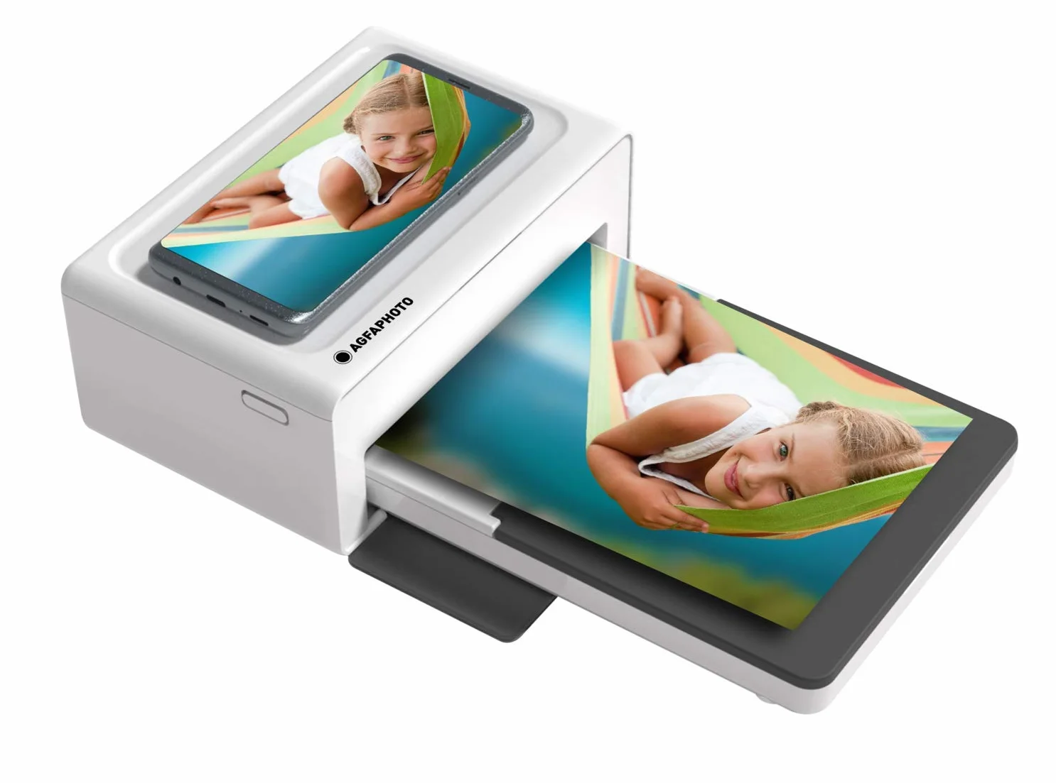 AgfaPhoto Realipix Moments AMO46 - drukarka fotograficzna smartfona 10x15 cm, Bluetooth dla smartfonów Apple i Android, sublimacja termiczna 4Pass - Biała