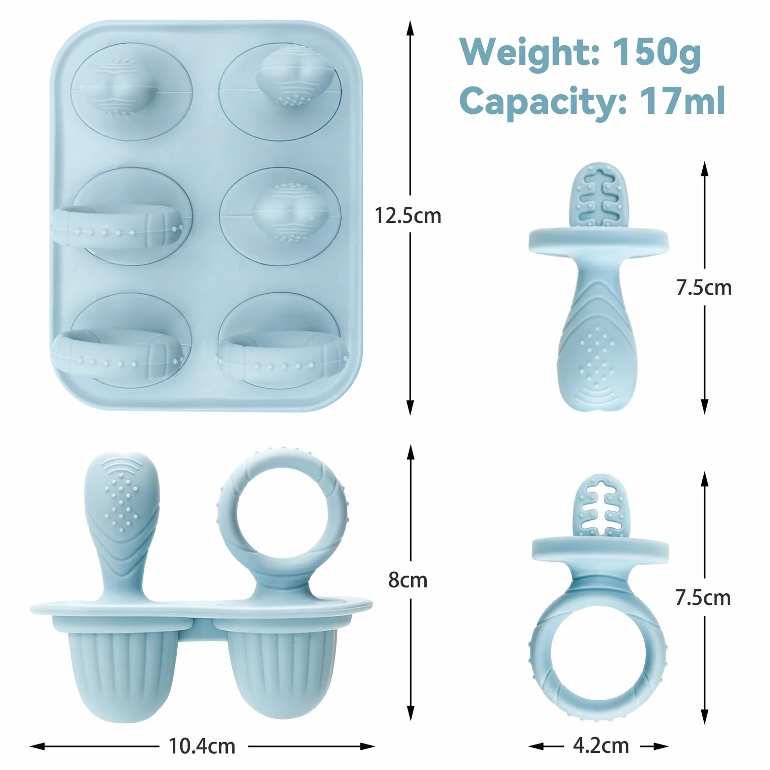 Mini Moule à Glace Bébé Réutilisable 6 Pochons Silicone Alimentaire Sans BPA Popsicle Enfant avec Bâtonnets Compatible Lave-vaisselle Bleu