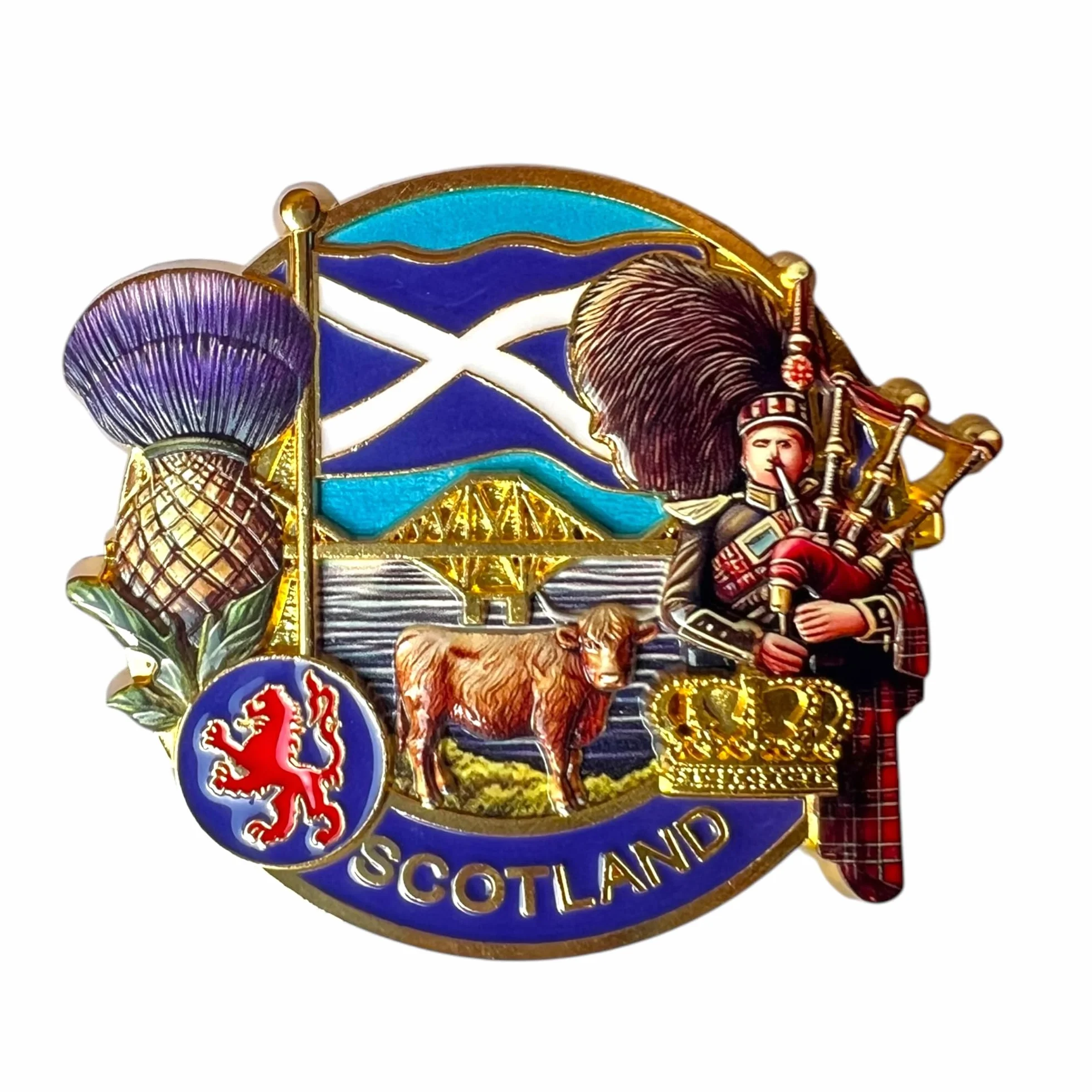Aimant souvenir du patrimoine écossais Drapeau de l'Écosse Aimant de réfrigérateur Cadeau d'Édimbourg Aimant en métal doré
