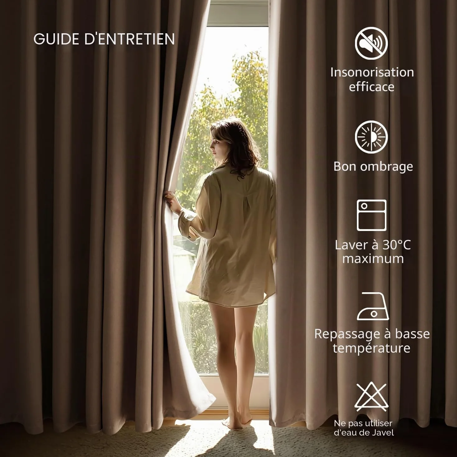 EMEMA Rideau Occultant Beige à Œillets 140x225 CM Lot de 2 Rideaux Thermiques Anti Chaleur Salon Chambre