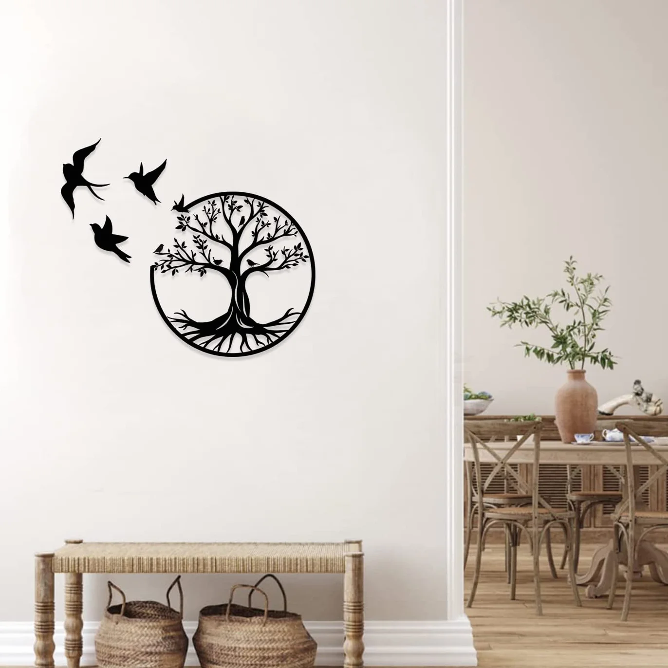 Pduoduo 30cm Arbre de vie en métal Décoration Murale avec Petit oiseau pour Jardin Maison (11.8 pouces)