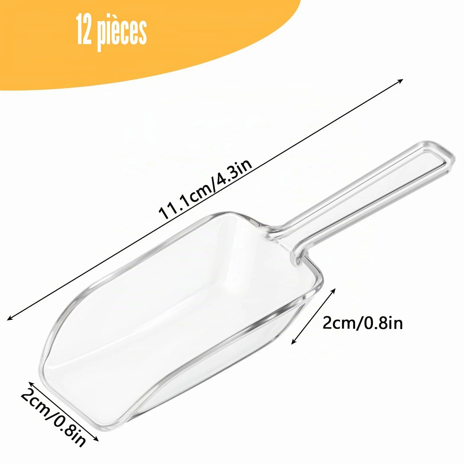 Lot de 12 Pelles de Cuisine en Plastique Transparent Multifonctionnelles pour Glace, Farine, Café et Thé