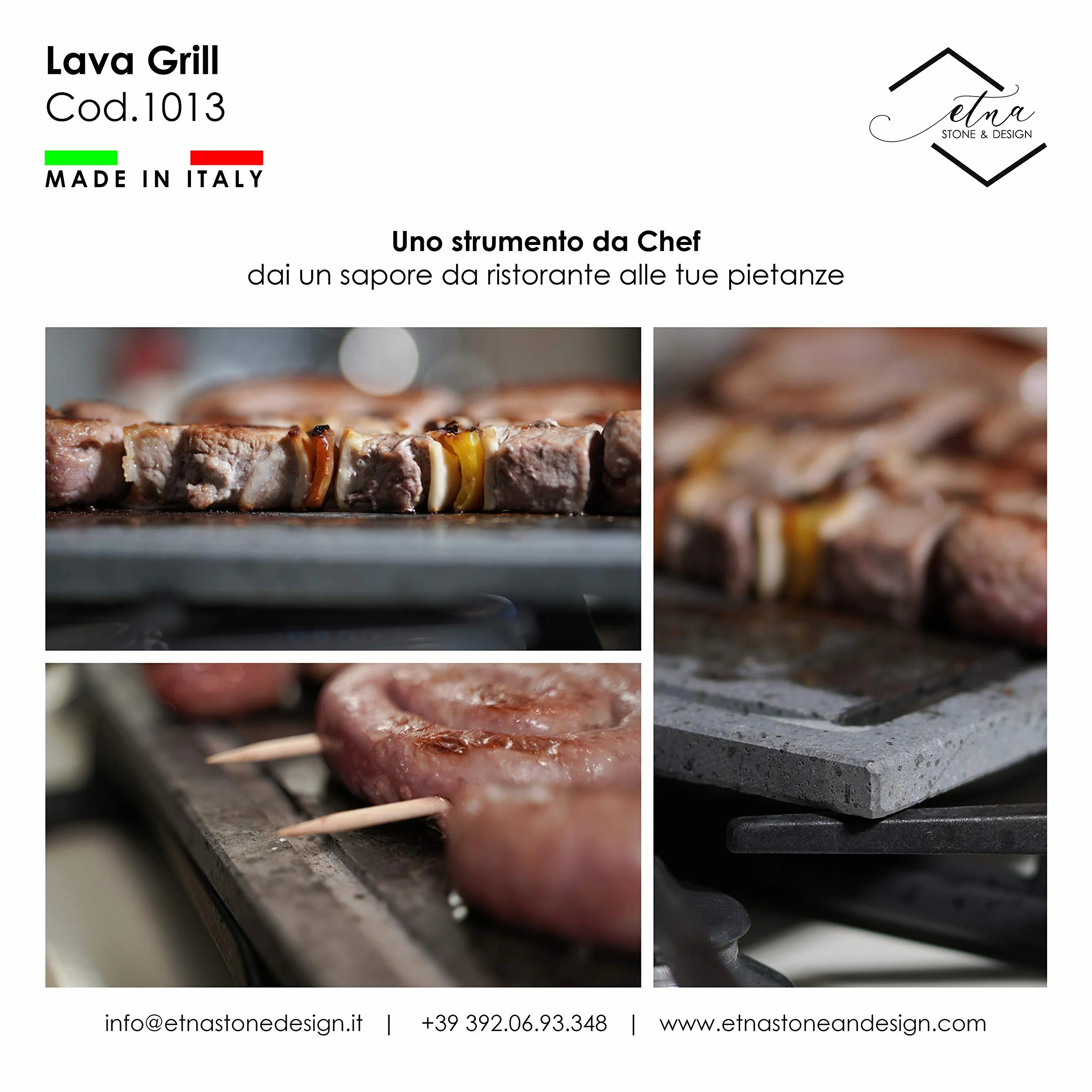 Lava Griller Pierre de lave ETNEA Plaque lévigaée 30 x 30 cm pour four et barbecue cuisson viande, poisson, légumes et pizza Etna Stone & Design (S)