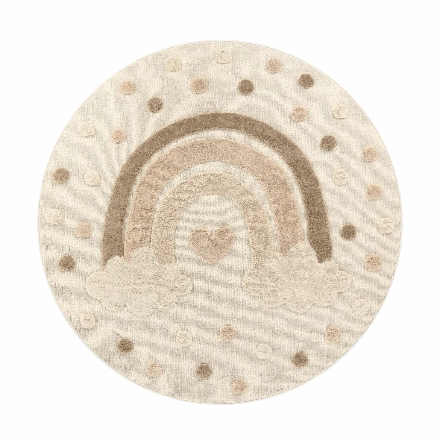 Tapis De Jeu Enfant Garcon Fille Soleil Soft 3D Modern Peluche, 120 cm Rond, Crème Foncée Sable
