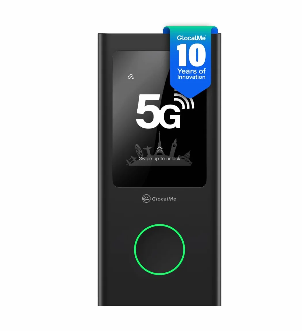 GlocalMe Numen Air 5G mobilny router Wi-Fi, nie wymaga karty SIM, router LTE 5G obsługuje 16 urządzeń jednocześnie, Dual 2.4 i 5.0 GHz, 5400 mAh, zasięg ponad 200 krajów, hotspot podróżny Wi-Fi