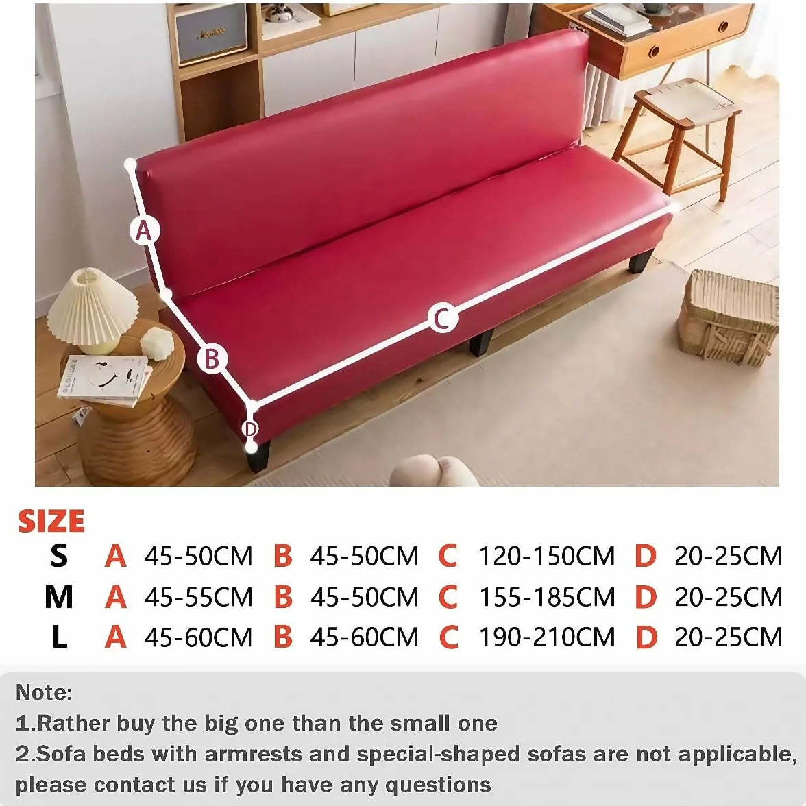 Housse Canapé Clic Clac Haute Élasticité 2/3 Places Imperméable Antidérapante Futon Protecteur Rouge 150-190cm