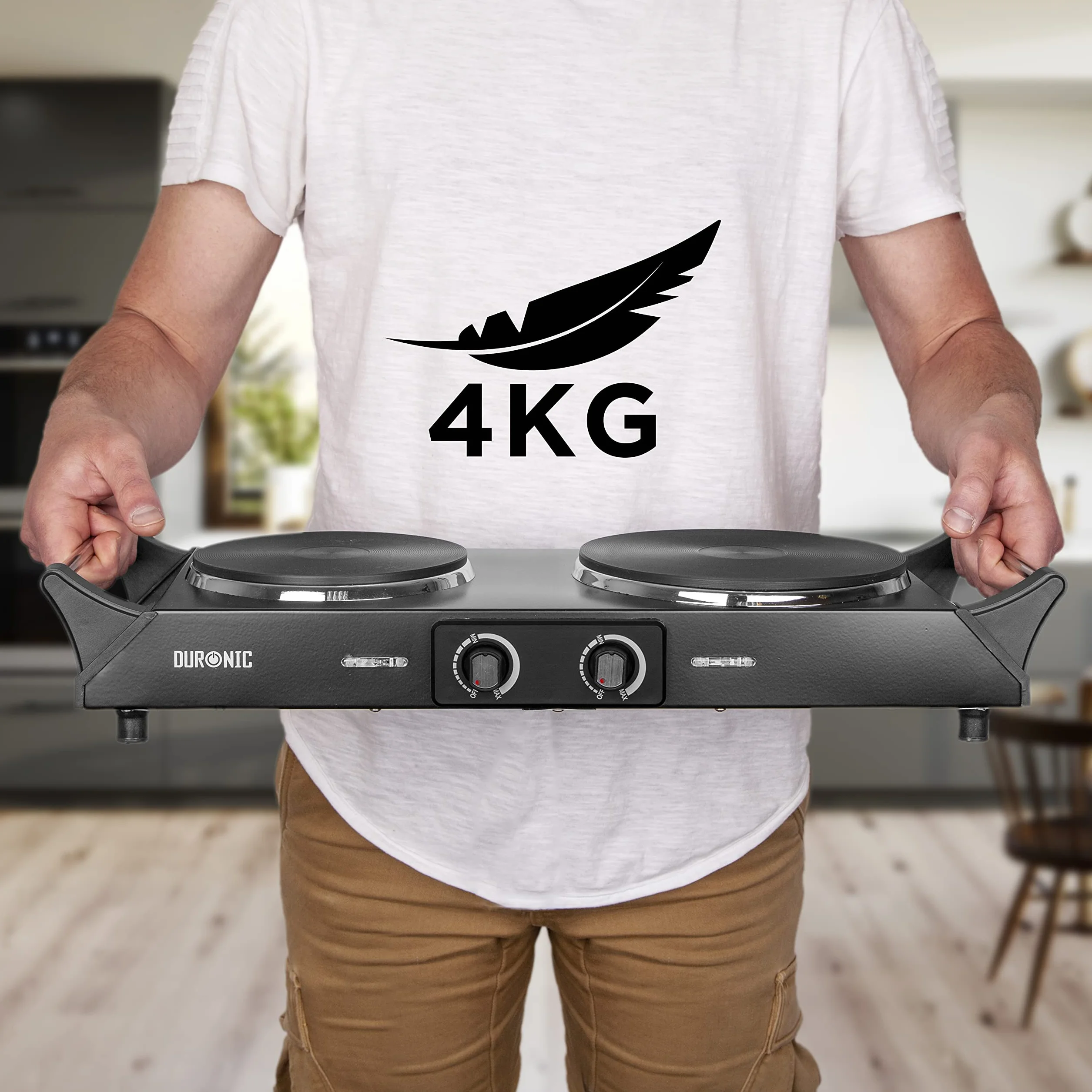 Duronic HP2 BK Plaque de cuisson chauffante électrique 1500W | Double Foyer en fonte de 20 et 15 cm | Poignées ergonomiques | Thermostat réglable | Réchaud mobile alternatif à une table de cuisson