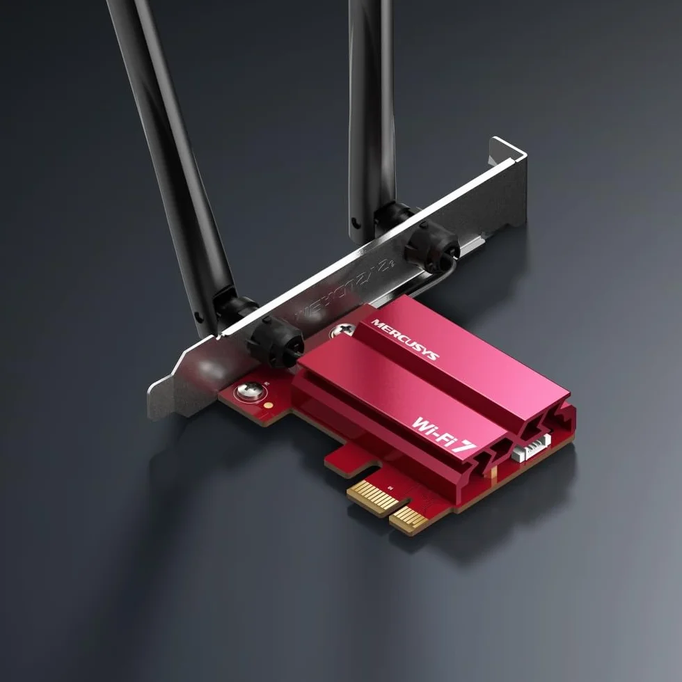 Mercusys Adapter TP-Link MA37BE PCIe BE6500Mbps Wi-Fi 7 Bluetooth 5.4, WPA3, MU-MIMO, OFDMA, karta WiFi PC, prędkość Tri-Band, szerszy zasięg, obsługuje Windows 11