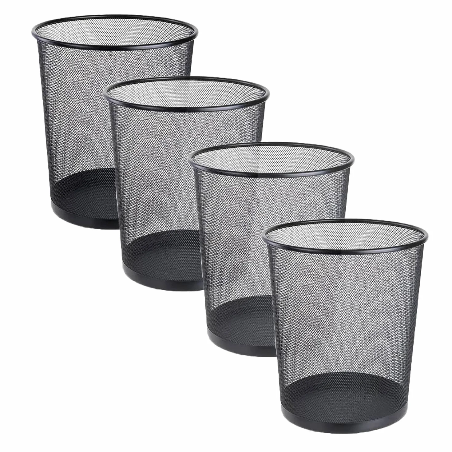 Corbeille à Papier Bureau Noir 9L Métal 4-Pack Poubelle Design Maille Aérée