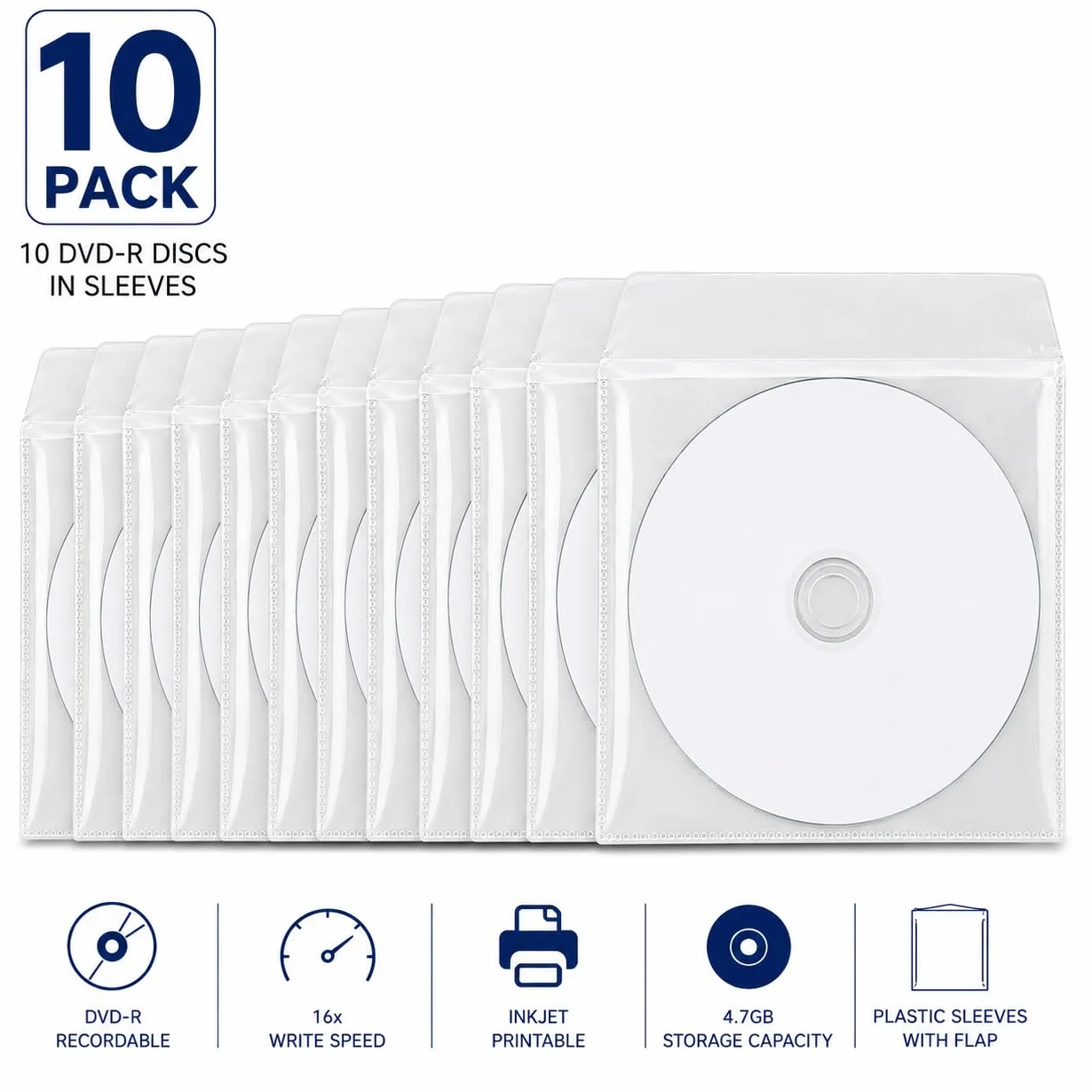 Ritek Lot de 10 DVD-R vierges imprimables à jet d'encre 16x
