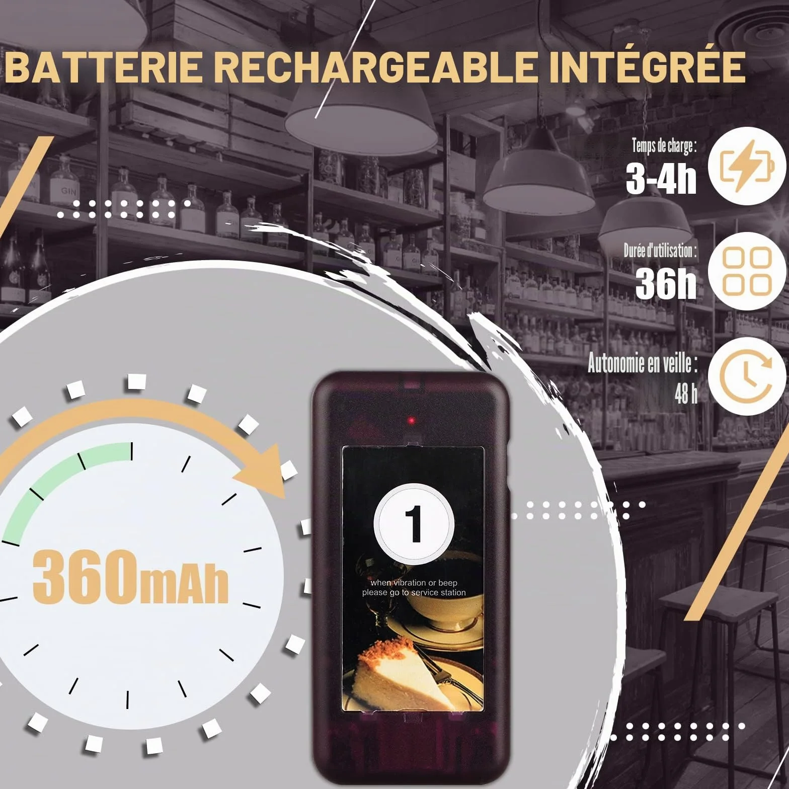 Retekess T112 Bipeur Restaurant 500M 3 Modes d'appel Vibration 36H 999 Canaux 20 Bipeur