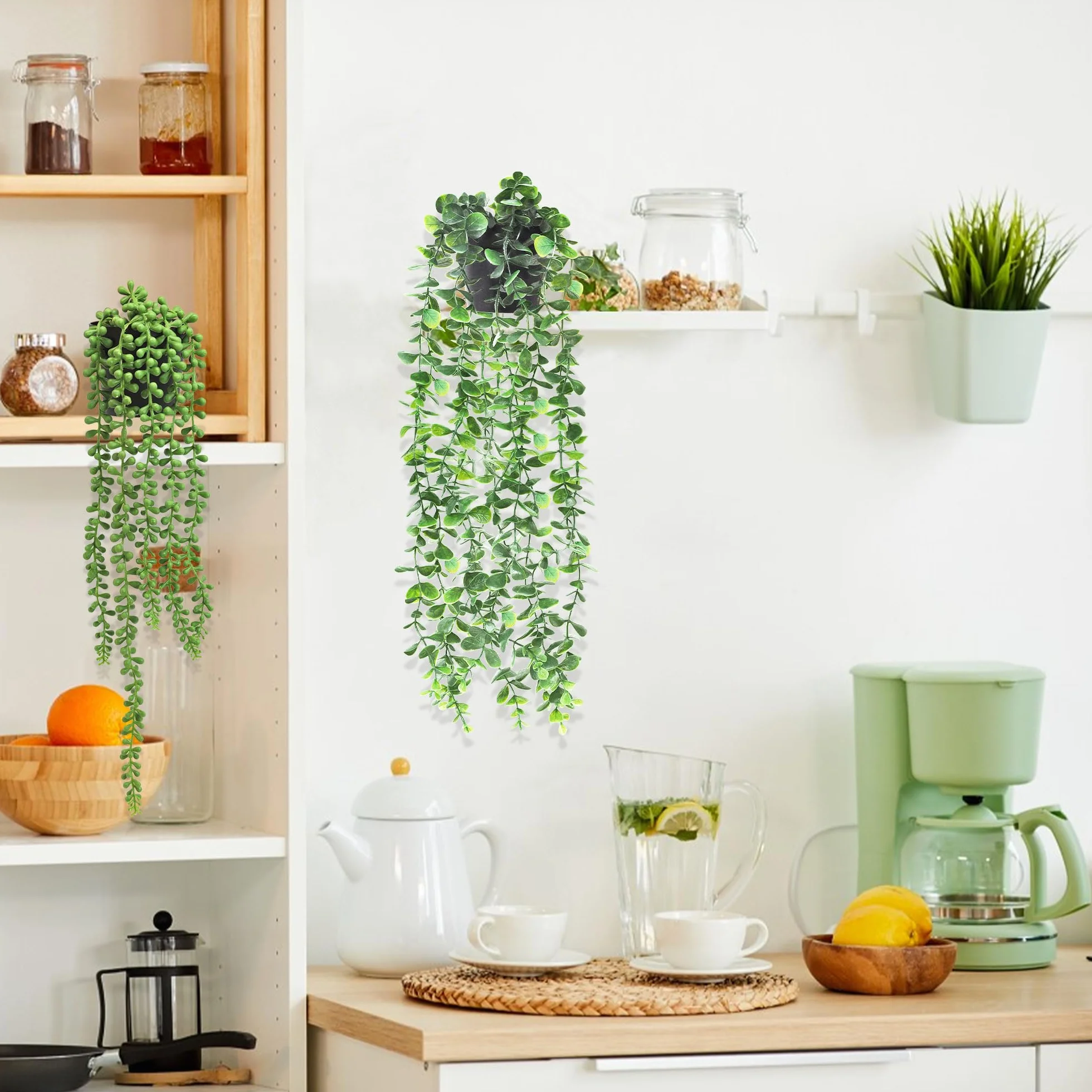 ROLLWAY 4Pcs Plantes Artificielles Tombantes avec Pot Fausse Plante Verte Suspendue Interieur