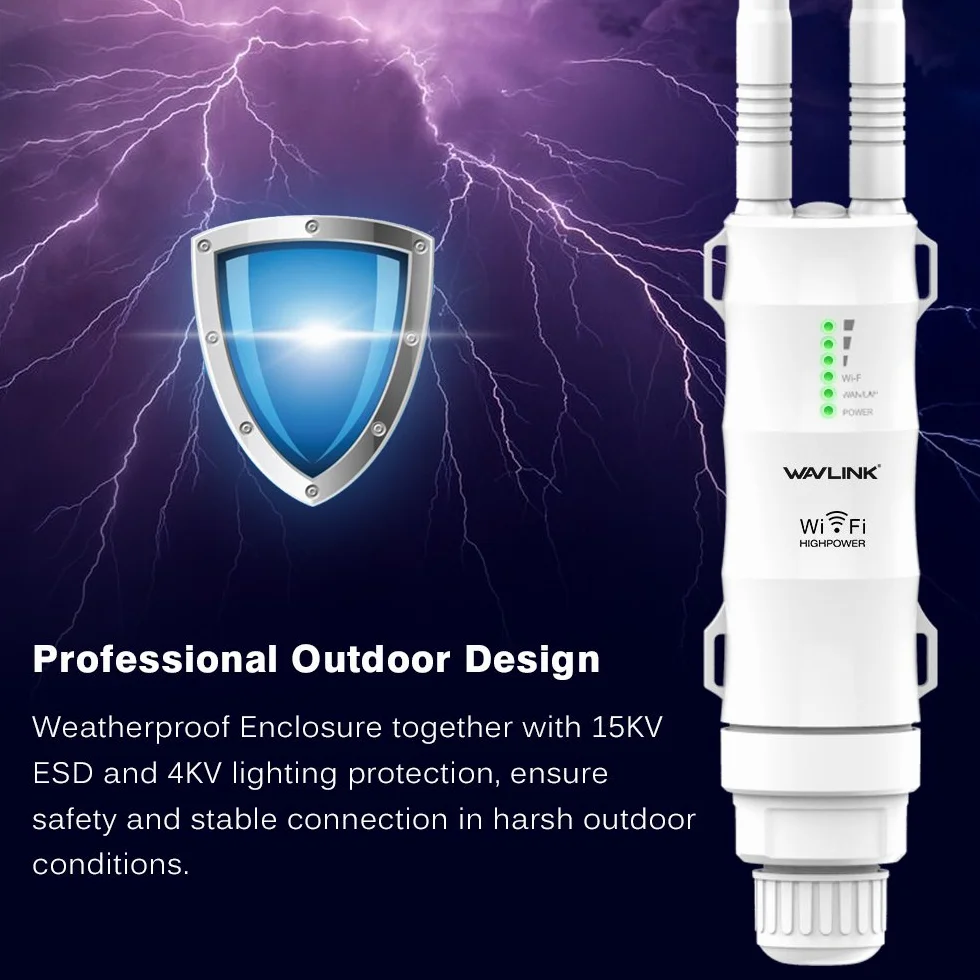 Potężny zewnętrzny wzmacniacz WiFi z anteną WiFi dalekiego zasięgu - Wavlink N300 wzmacniacz 2,4G - Outdoor Poe Zewnętrzny wzmacniacz WiFi - idealny do dużych odległych przestrzeni