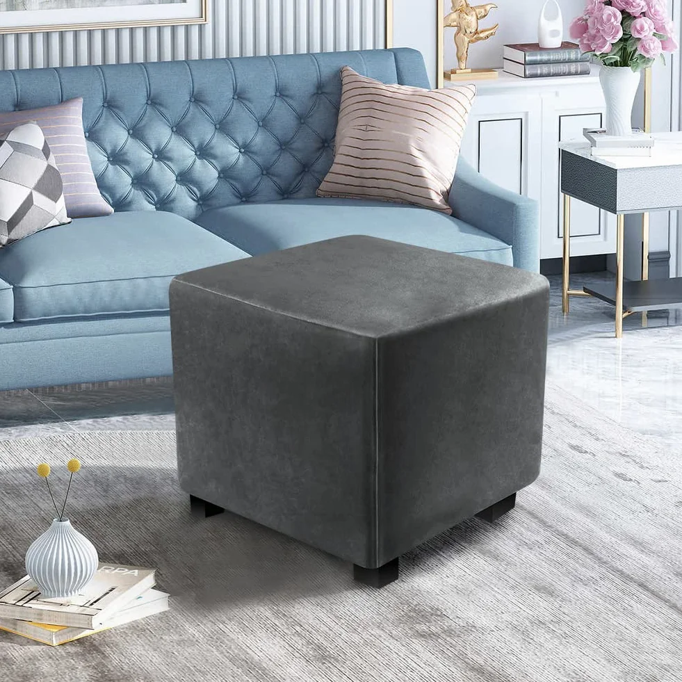 Housse Ottomane Extensible Rectangulaire Velours avec Fond élastique Gris 33-46 cm 38-46 cm
