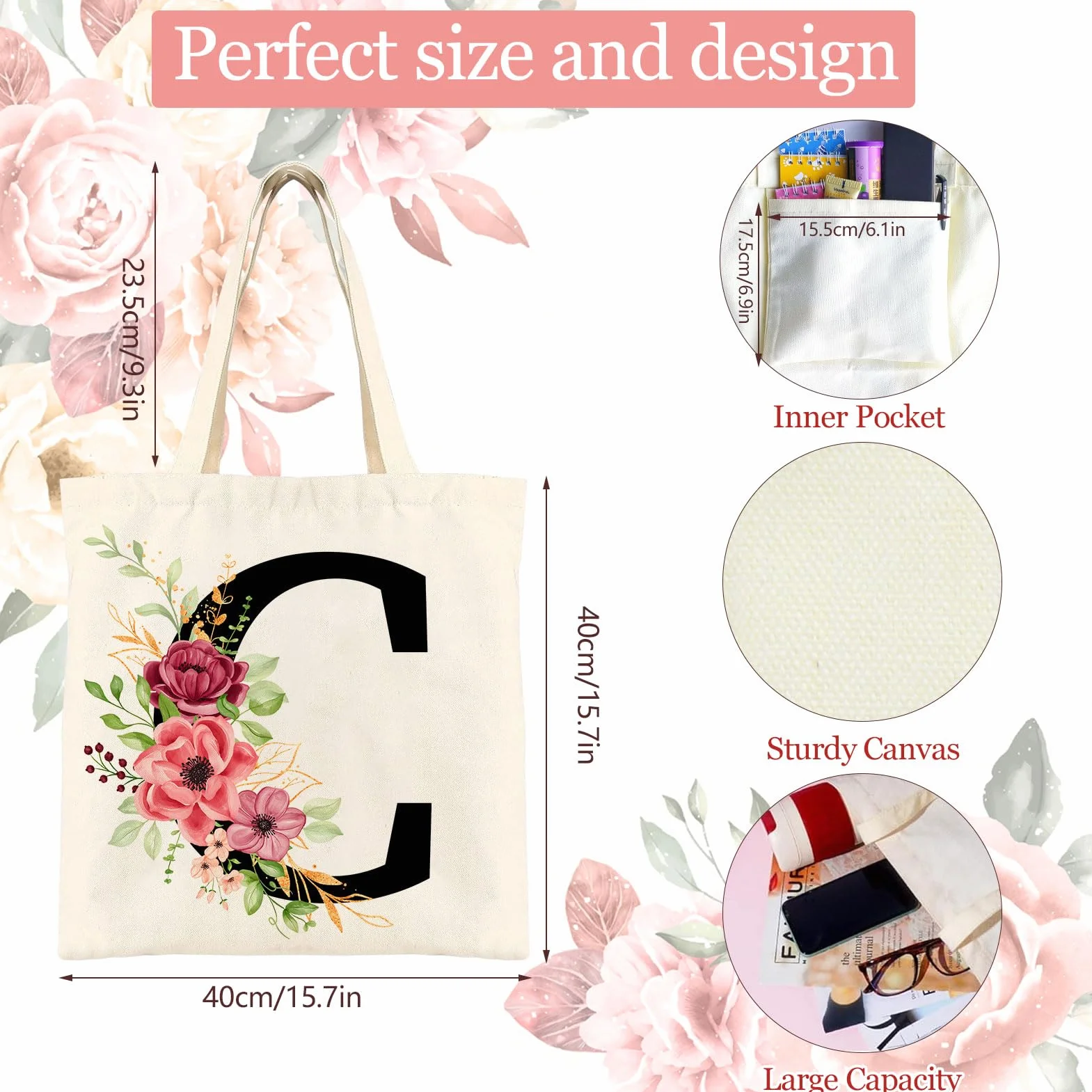 Sac Fourre-Tout Personnalisé Initiale Coton Cadeau Femme Tarklanda