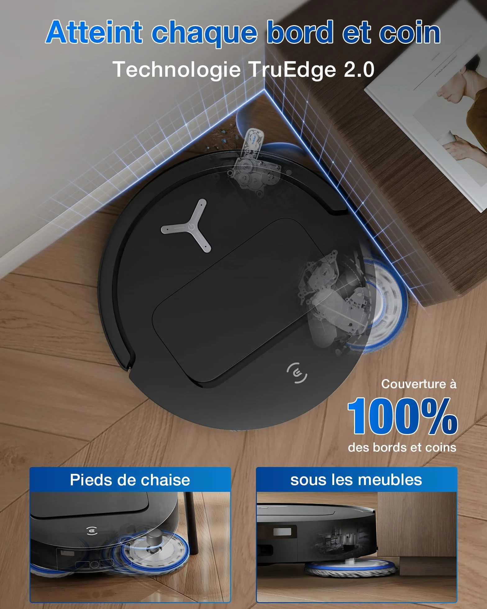 ECOVACS T50 Omni GEN2 Aspirateur Robot Station 21000Pa ZeroTangle 2.0 AIVI 3D 2.0 Lavage Eau Chaude 75℃ Ultra-Mince 81mm Noir