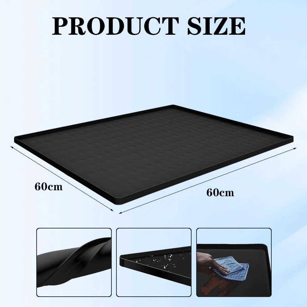 CEWROM Tapis de sol en silicone pour réfrigérateur avec bord surélevé, bac d'égouttement, protection du sol (noir)