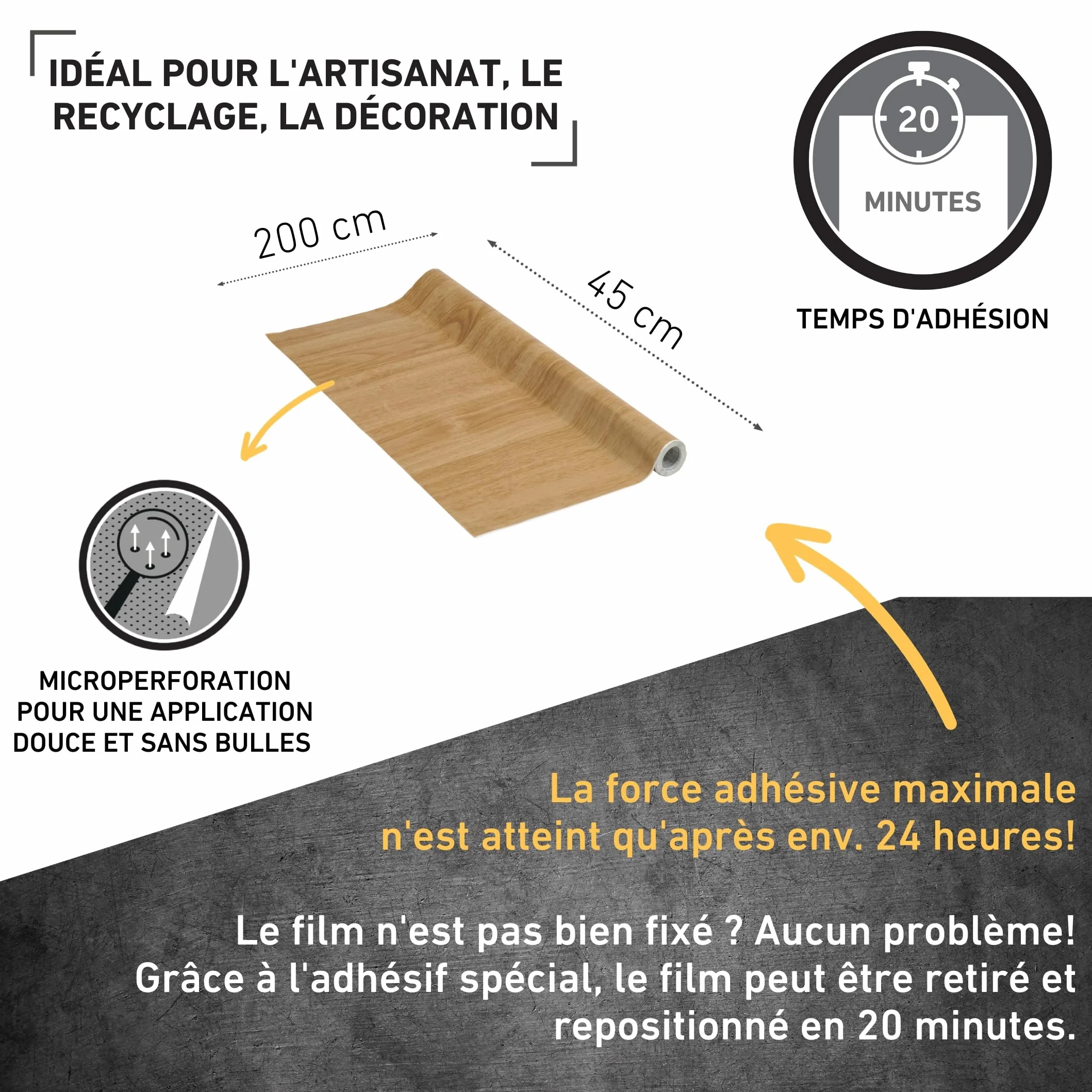Venilia Film adhésif Bois chêne Clair 45 cm x 2 m, revêtement décoratif Meuble et Cuisine Perfect Fix repositionnable sans Bulle