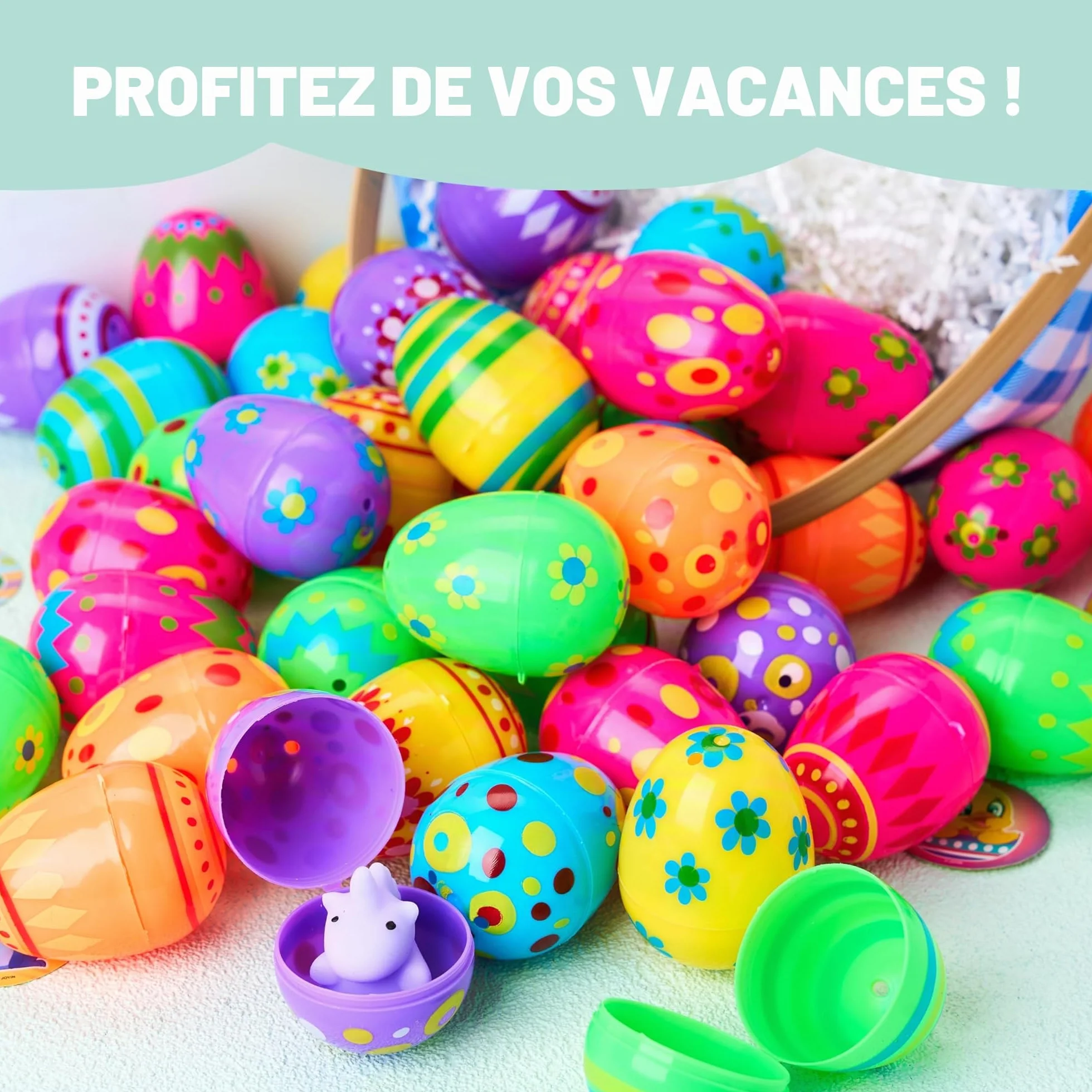 Œufs de Pâques en plastique lumineux 6,5 cm Lot de 100