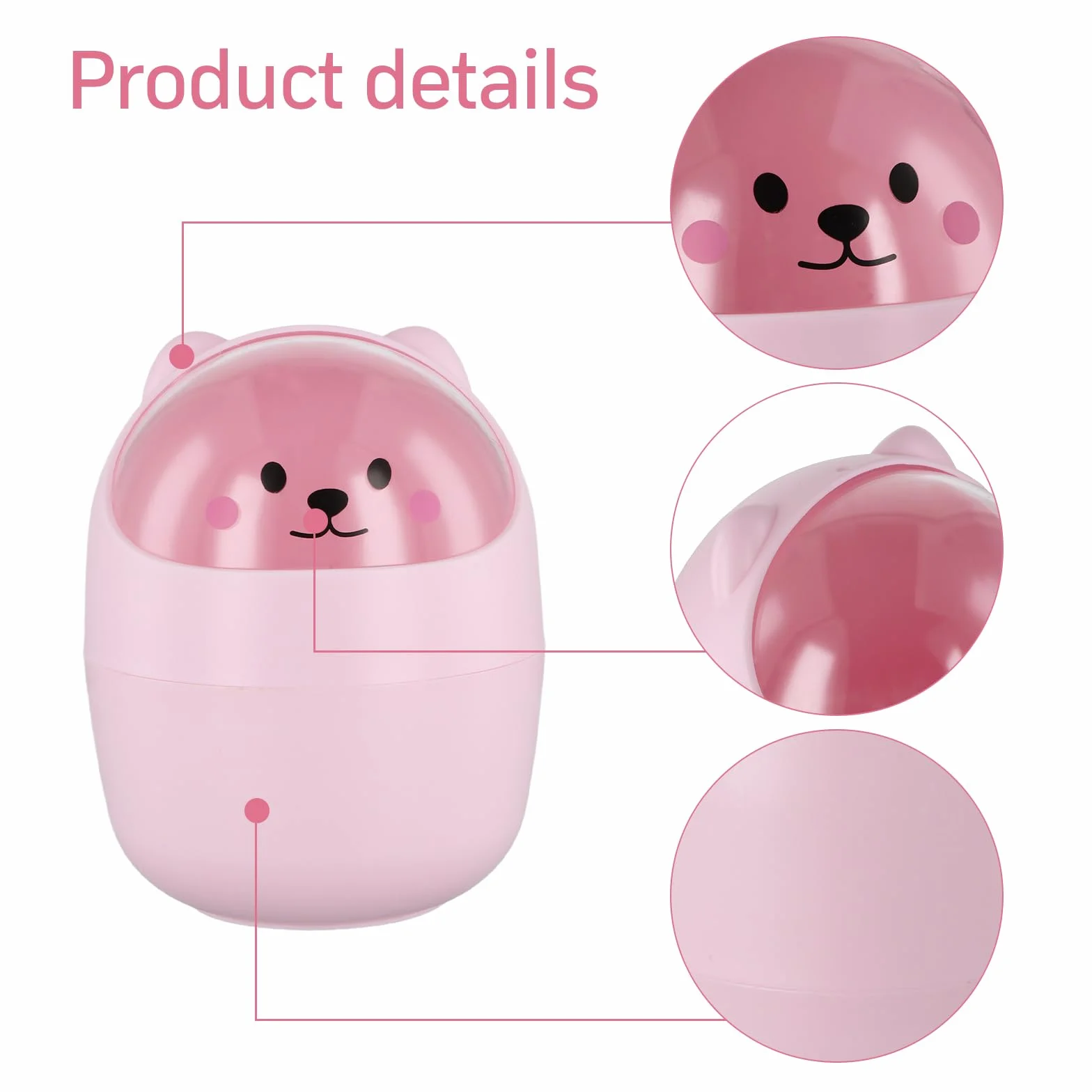 Poubelle de Table Ministère avec Couvercle, Porte Stylo Amovible, Corbeille à Papier Plastique Rose