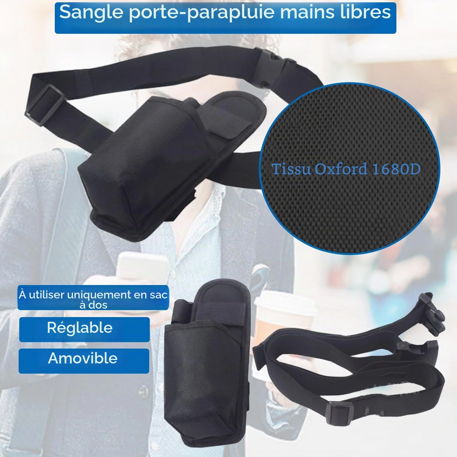 Sangle de Support de Parapluie Mains Libres pour Sac à Dos, Support Portable s'adapte aux Parapluies Pliants